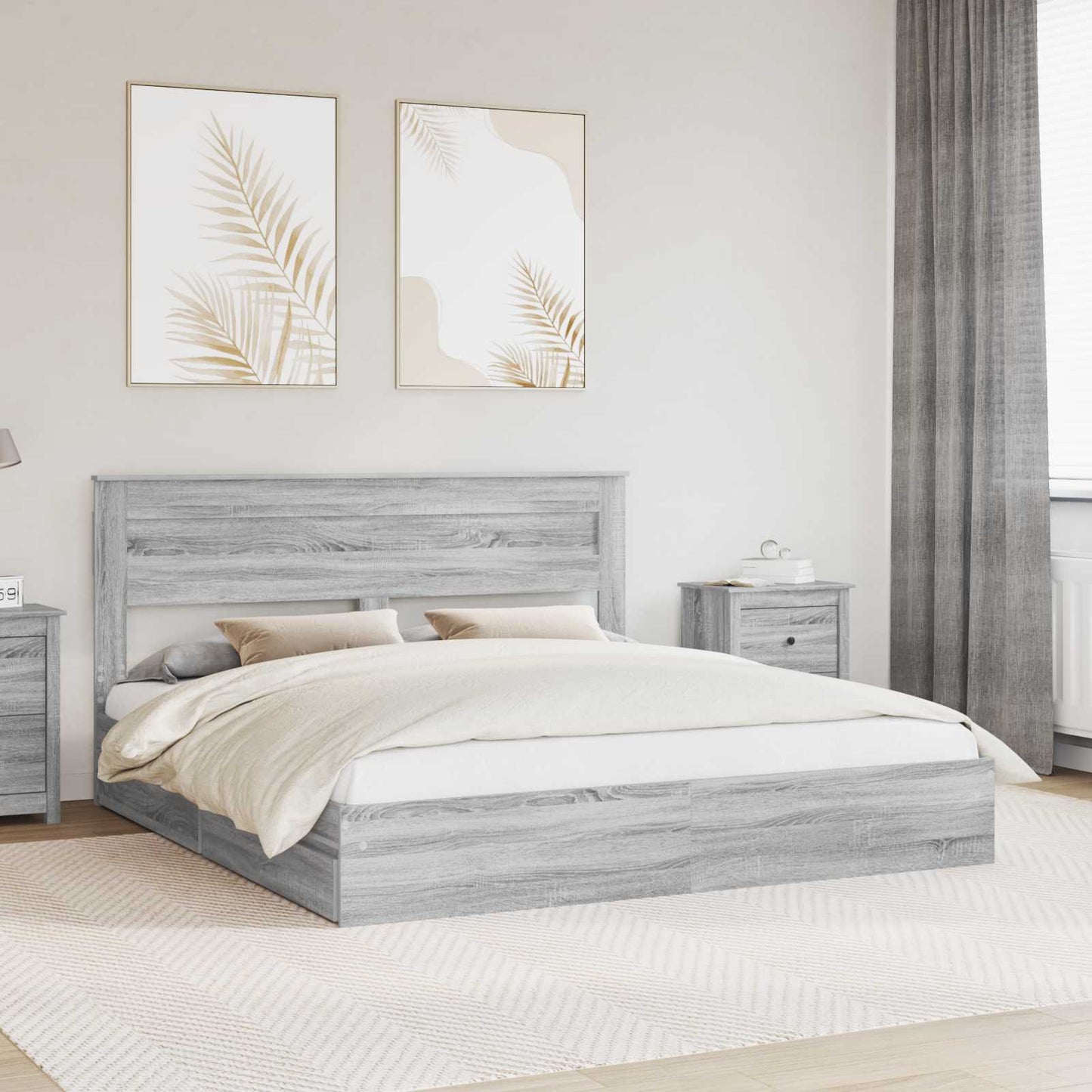 Seng med Oppbevaring Grå Sonoma 200 x 200 cm Konstruert tre