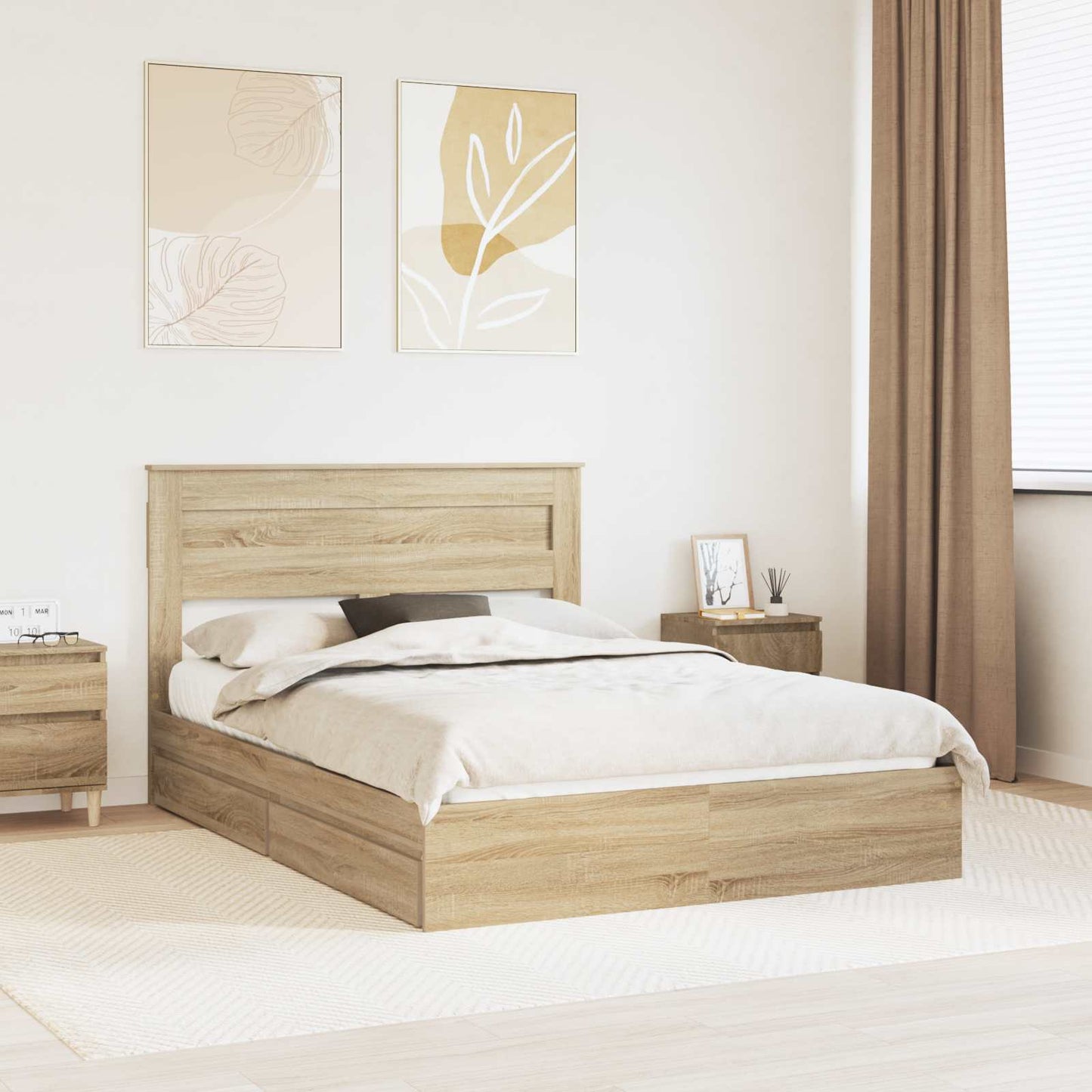 Seng med Oppbevaring Sonoma eik 160 x 200 cm Konstruert tre