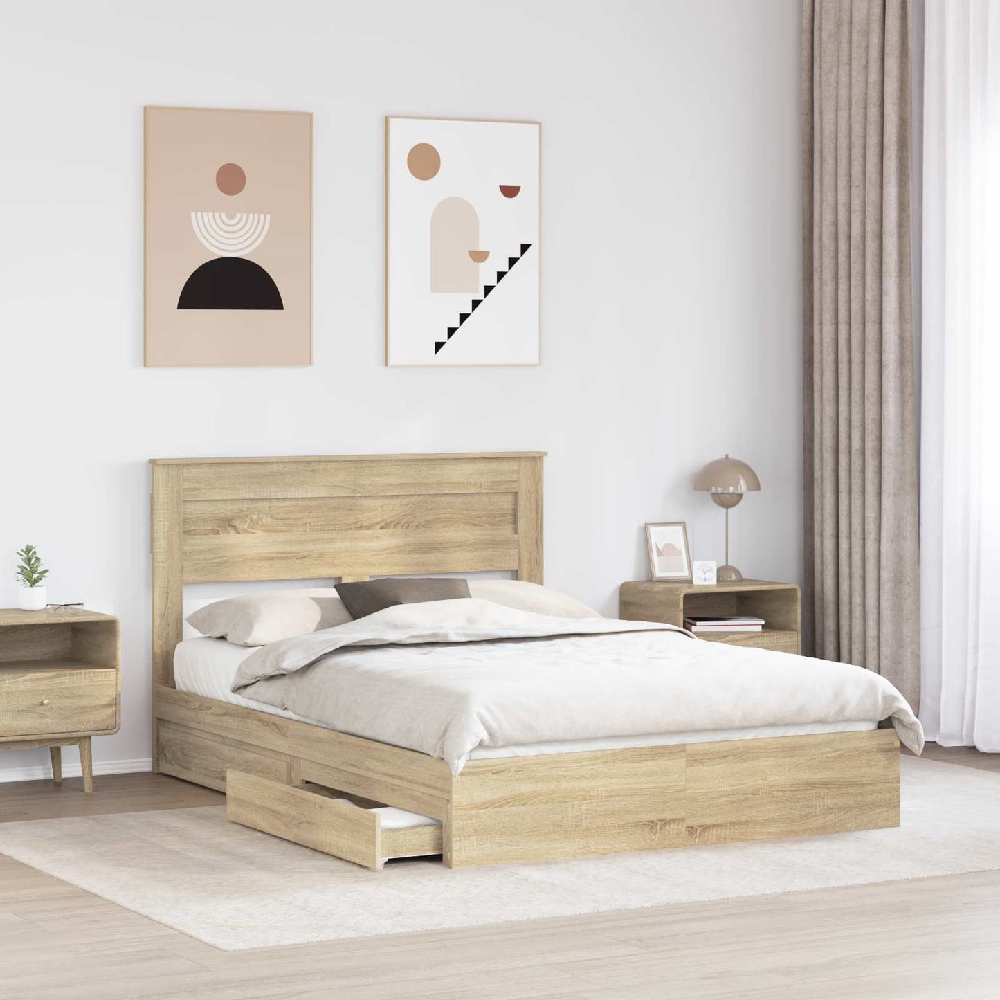 Seng med Oppbevaring Sonoma eik 160 x 200 cm Konstruert tre