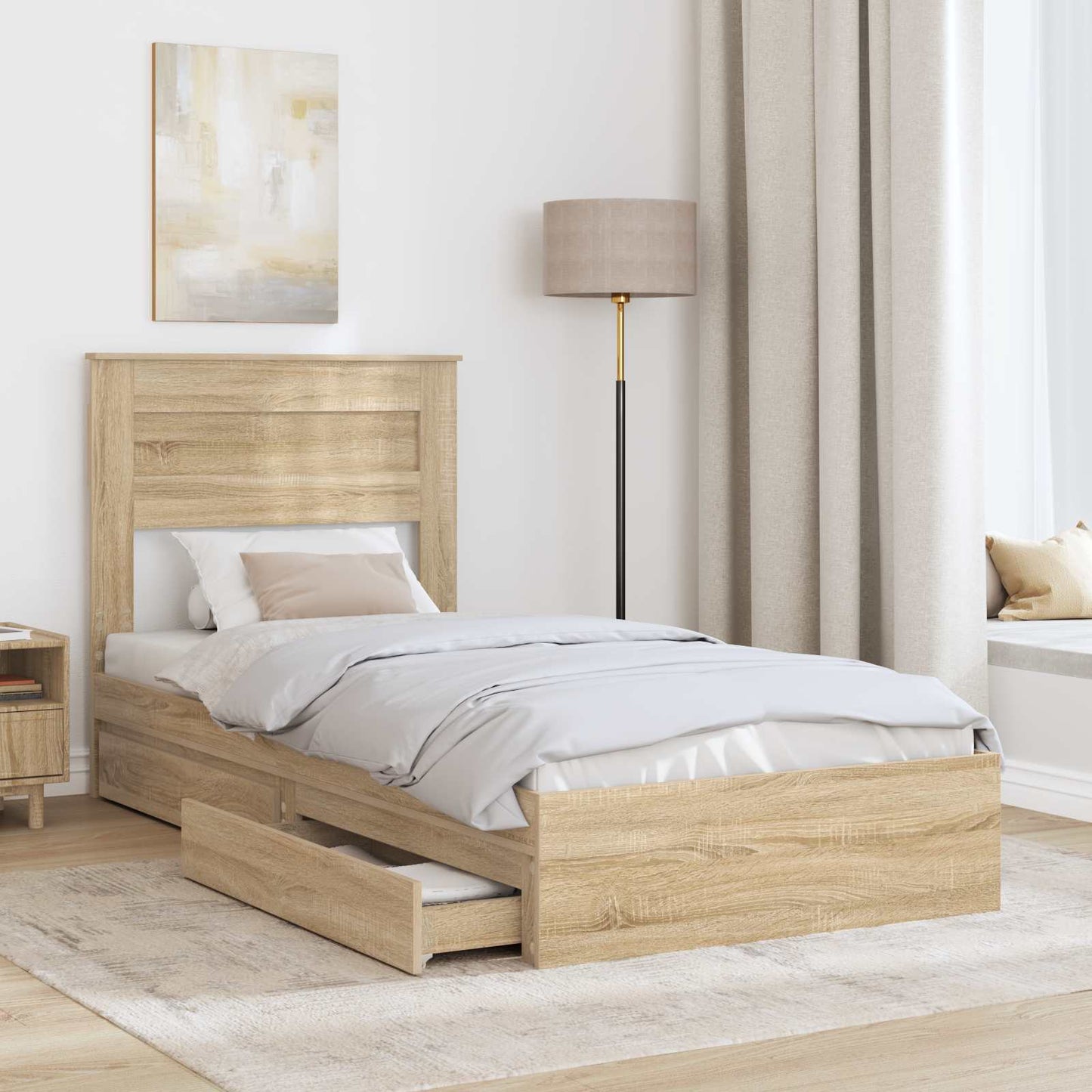 Seng med Oppbevaring Sonoma eik 100 x 200 cm Konstruert tre