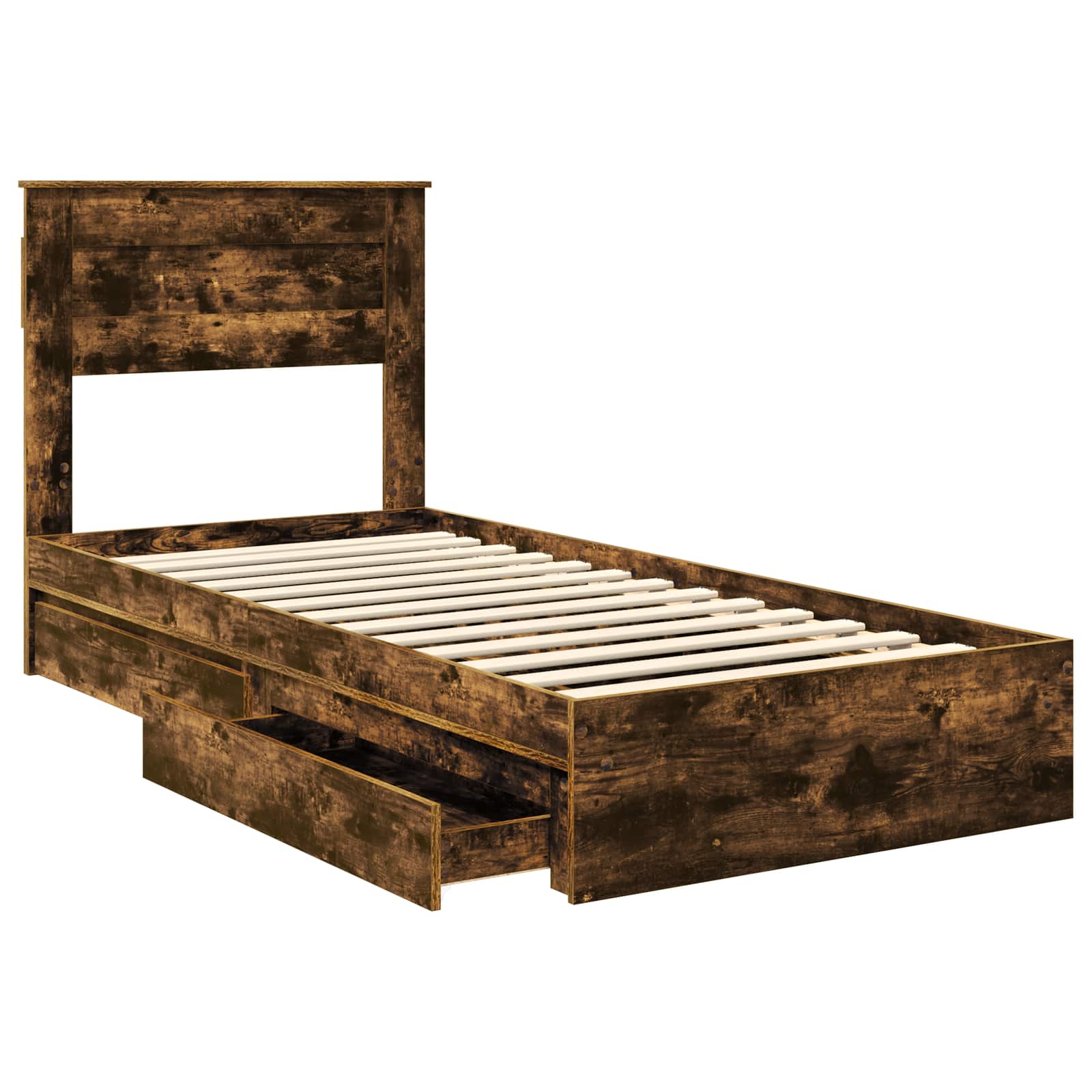 Seng med Oppbevaring Røkt eik 100 x 200 cm Konstruert tre