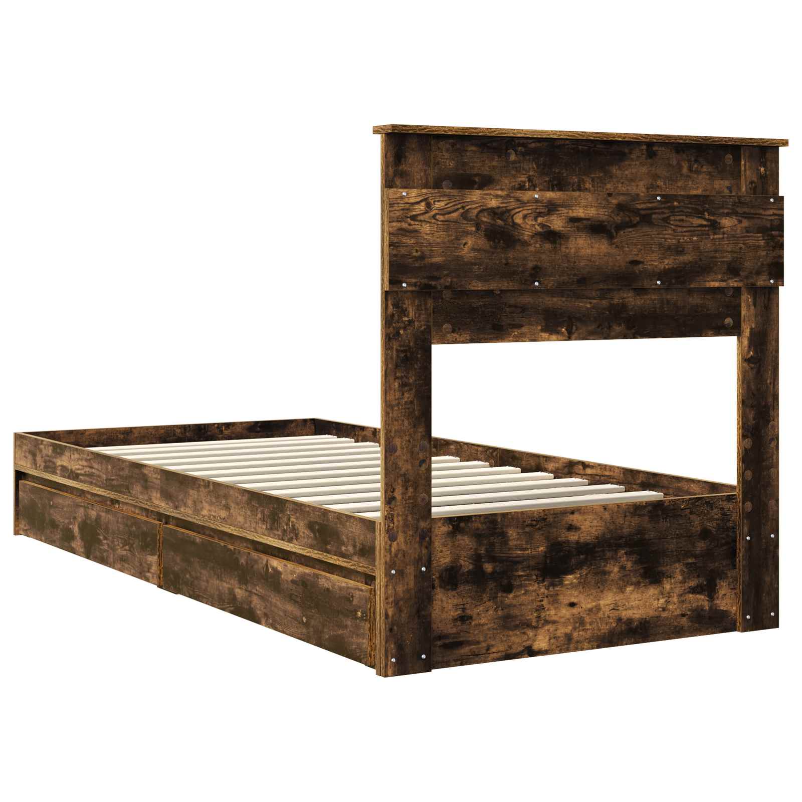 Seng med Oppbevaring Røkt eik 100 x 200 cm Konstruert tre