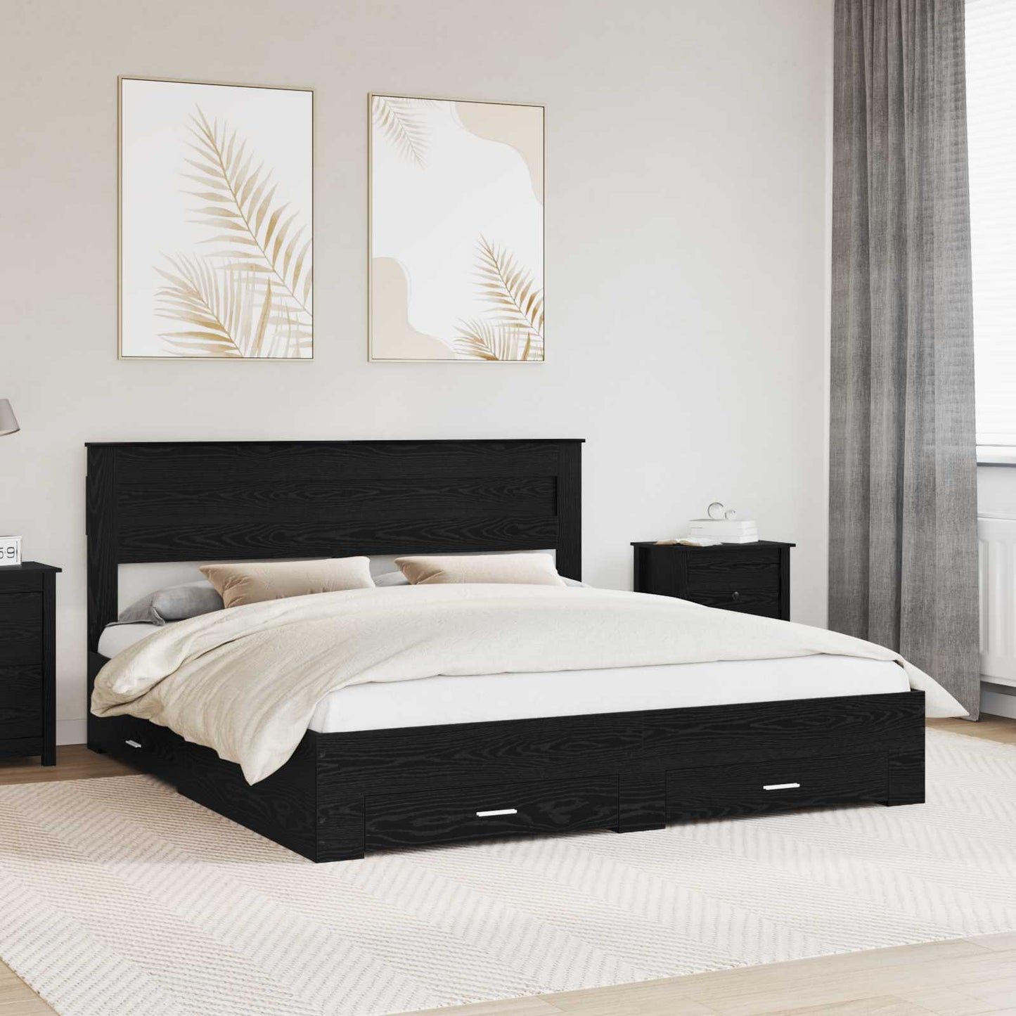 Sengestamme med skuff Svart Eik 180 x 200 cm Konstruert tre