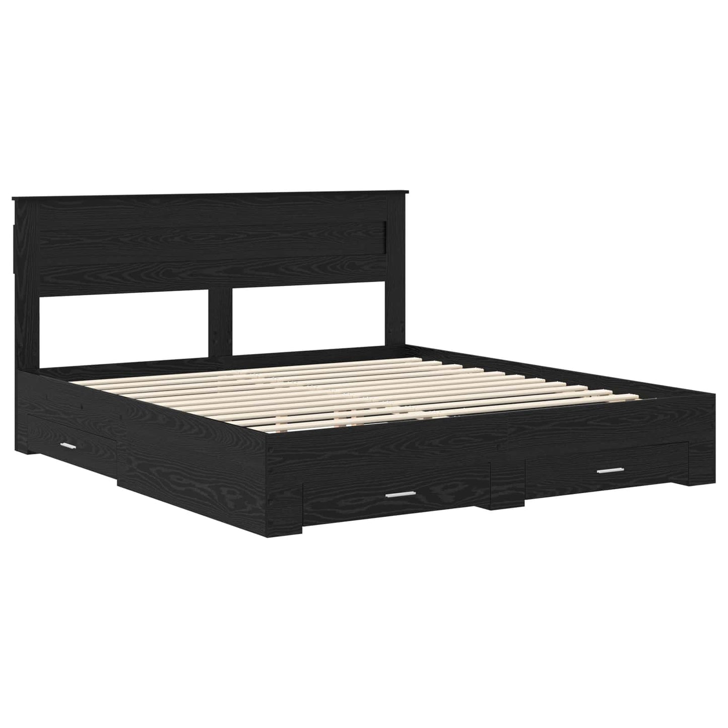Sengestamme med skuff Svart Eik 180 x 200 cm Konstruert tre