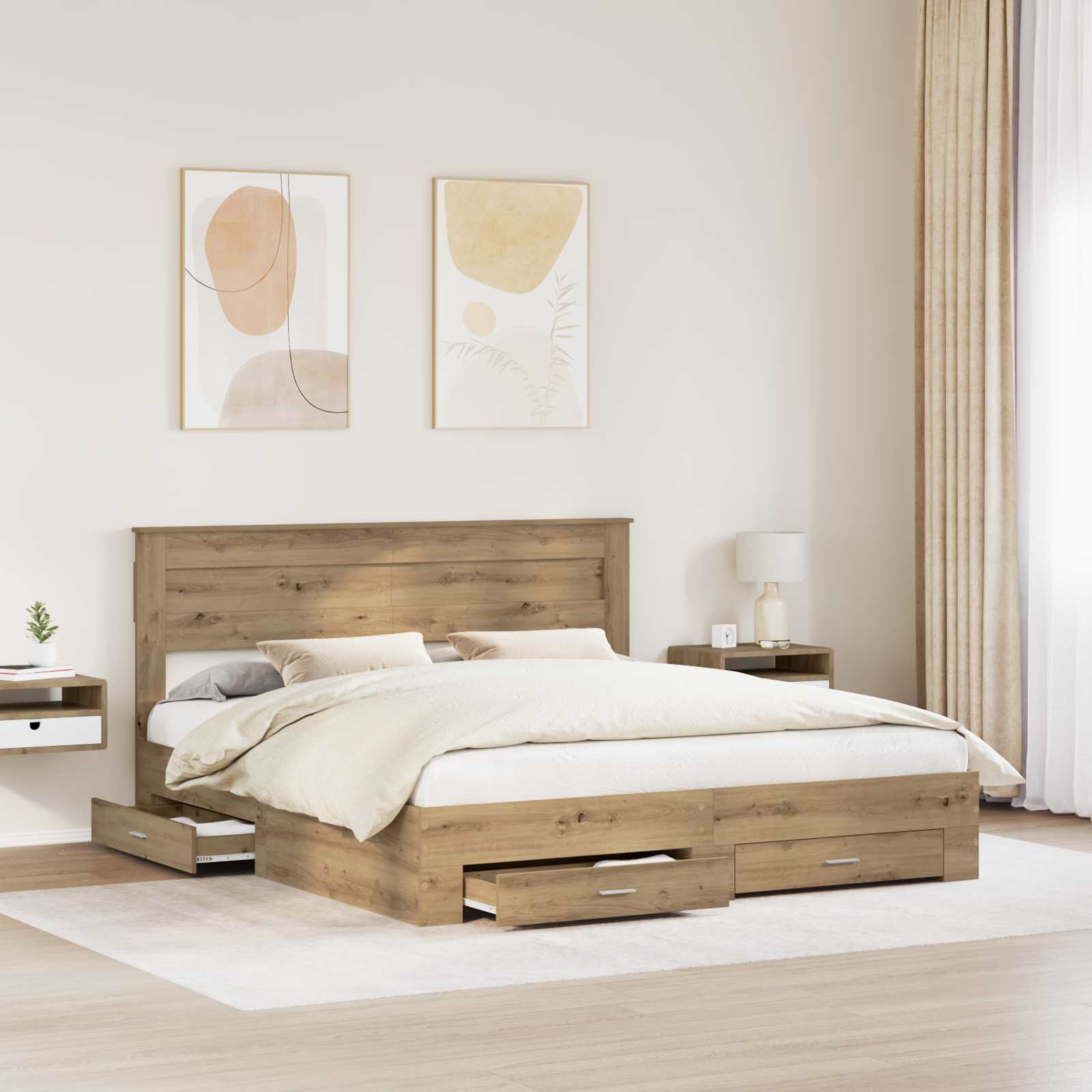 Sengestamme med skuff Artisan Eik 180 x 200 cm Konstruert tre