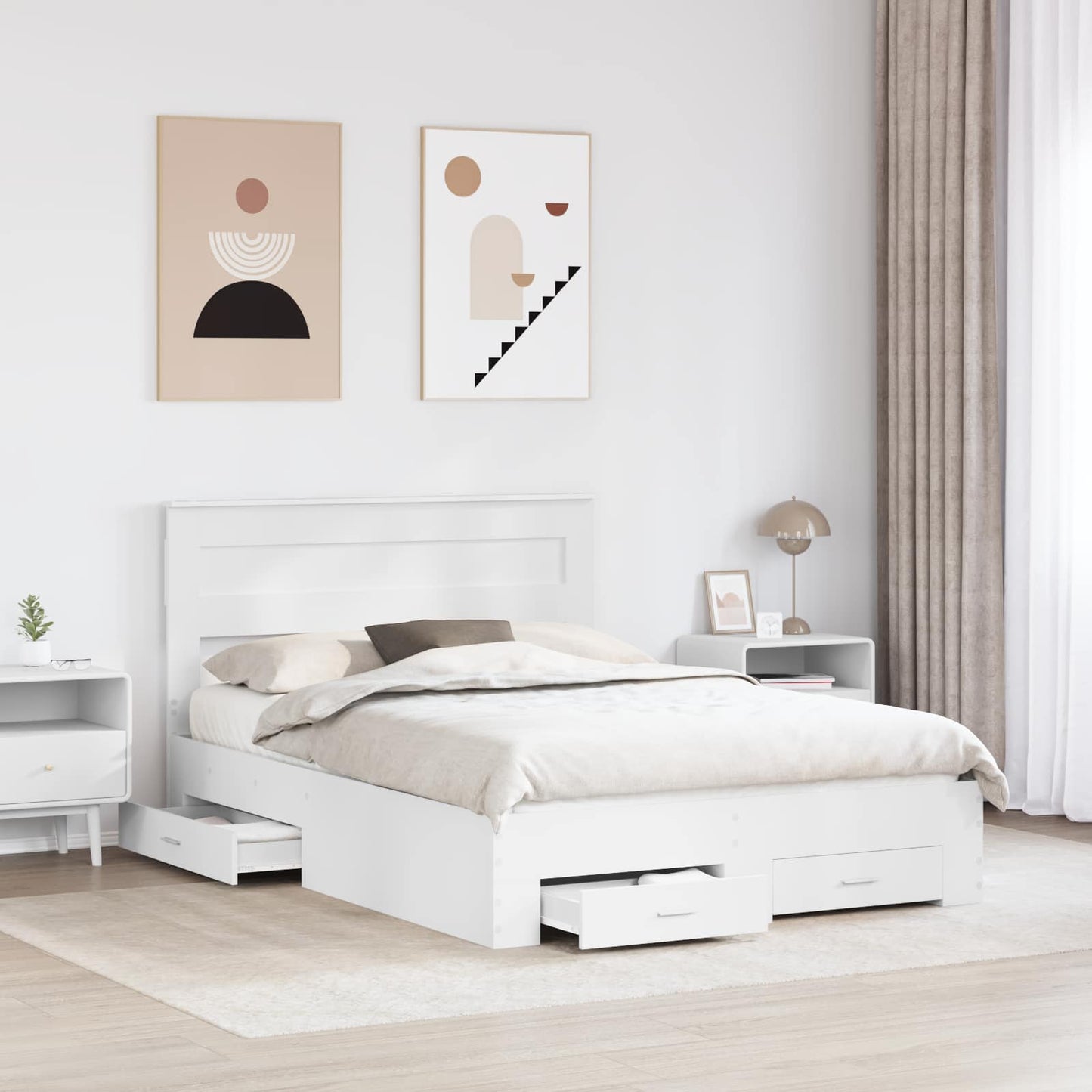 Sengestamme med hodegjerde Hvit 160 x 200 cm Konstruert tre