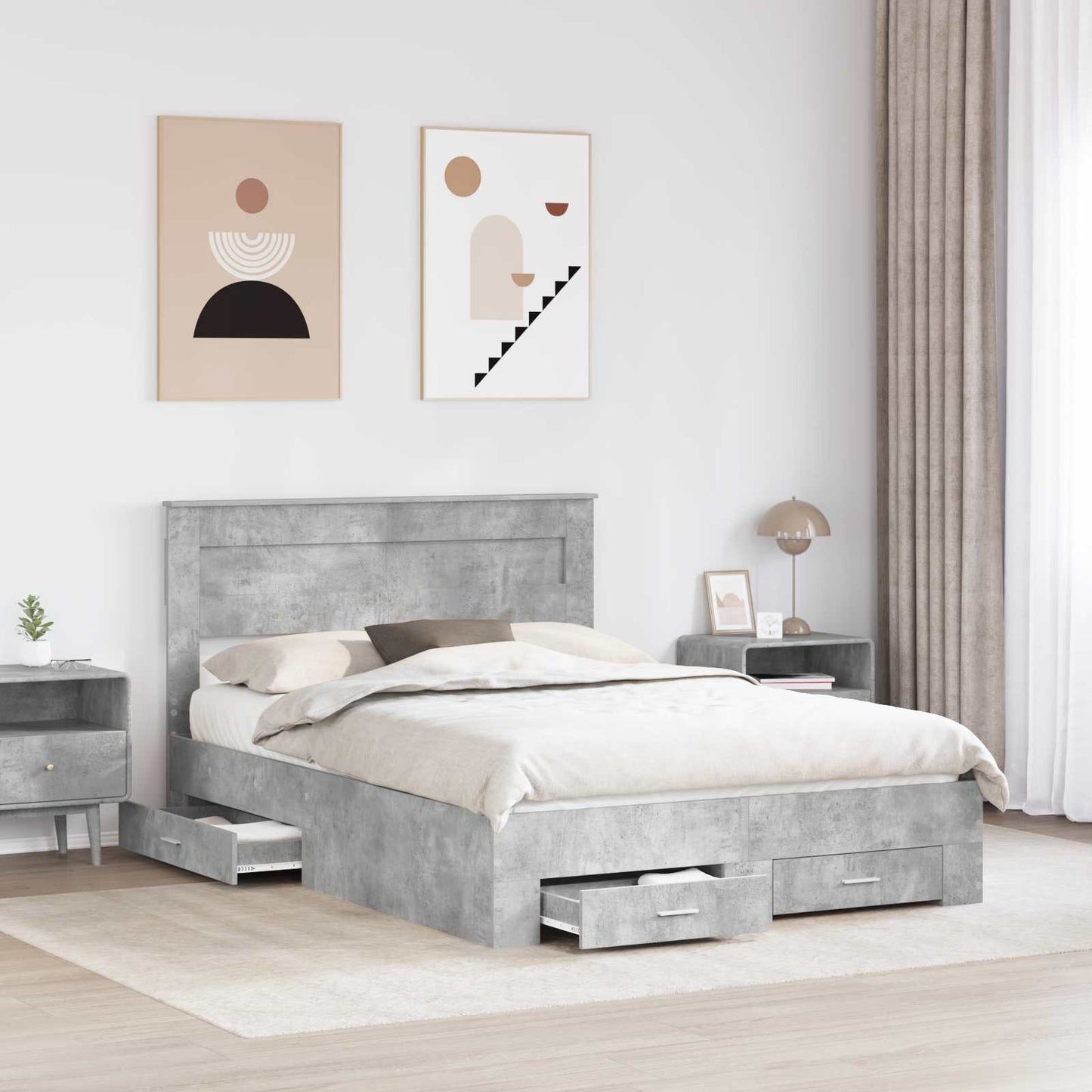 Sengestamme med skuff Betonggrå 160 x 200 cm Konstruert tre