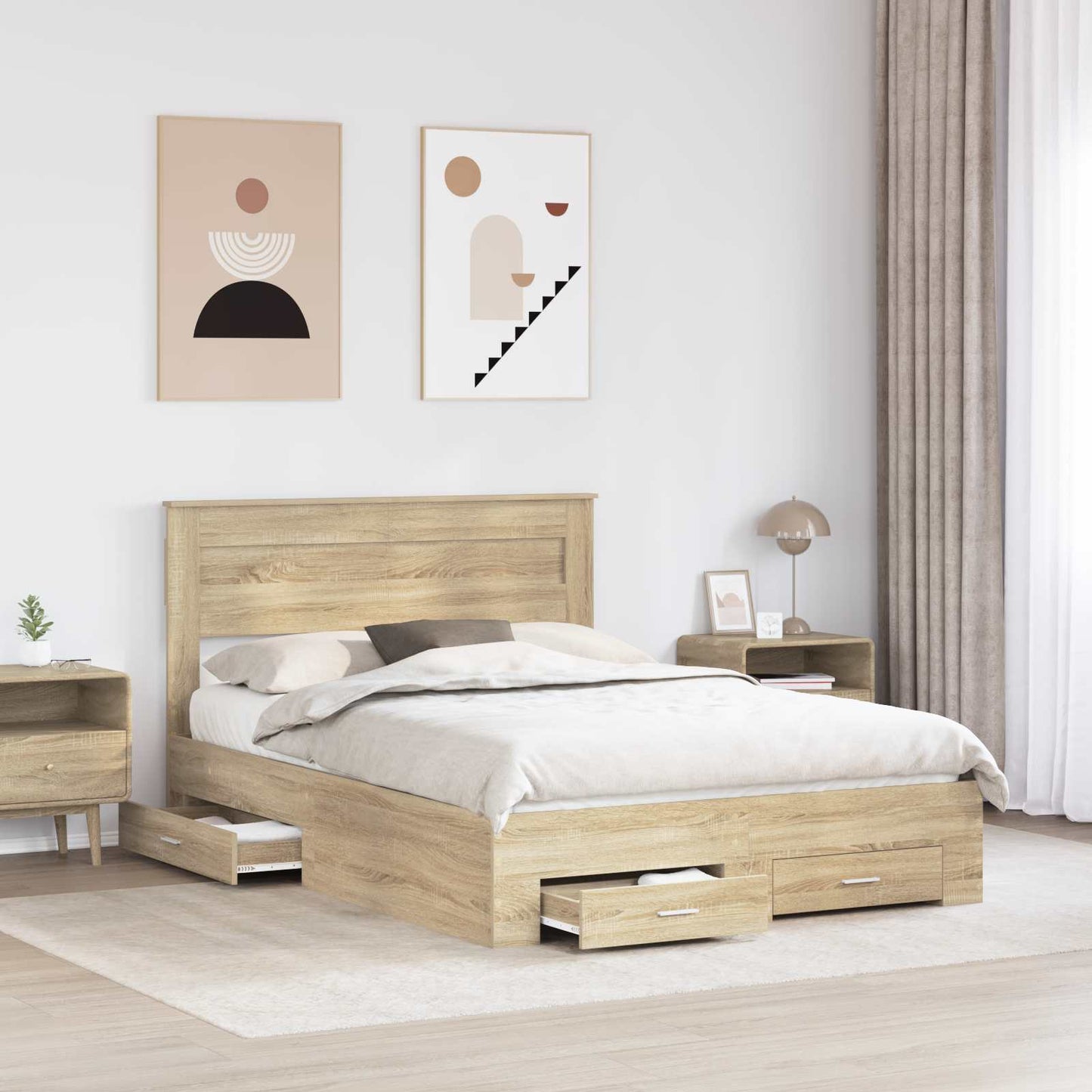 Sengestamme med skuff Sonoma eik 150 x 200 cm Konstruert tre