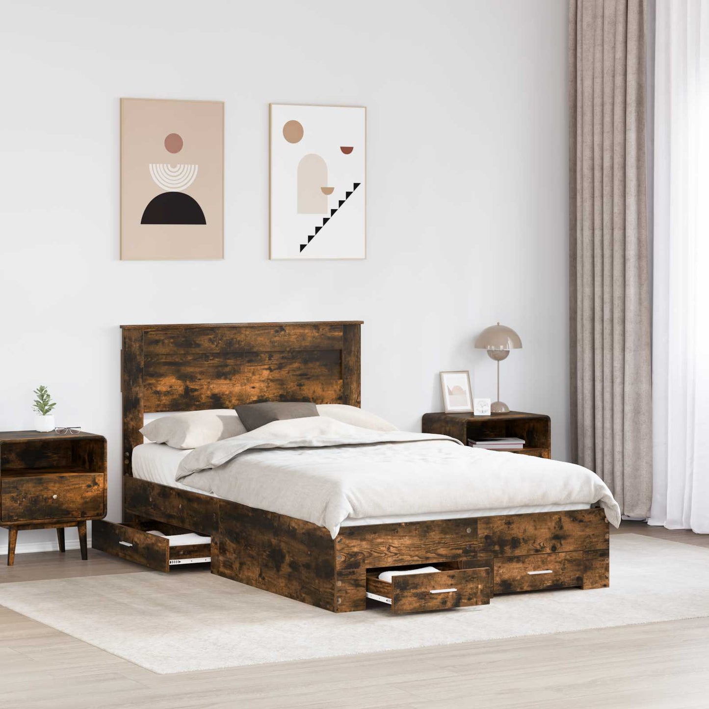 Sengestamme med hodegjerde Røkt eik 120 x 190 cm Konstruert tre