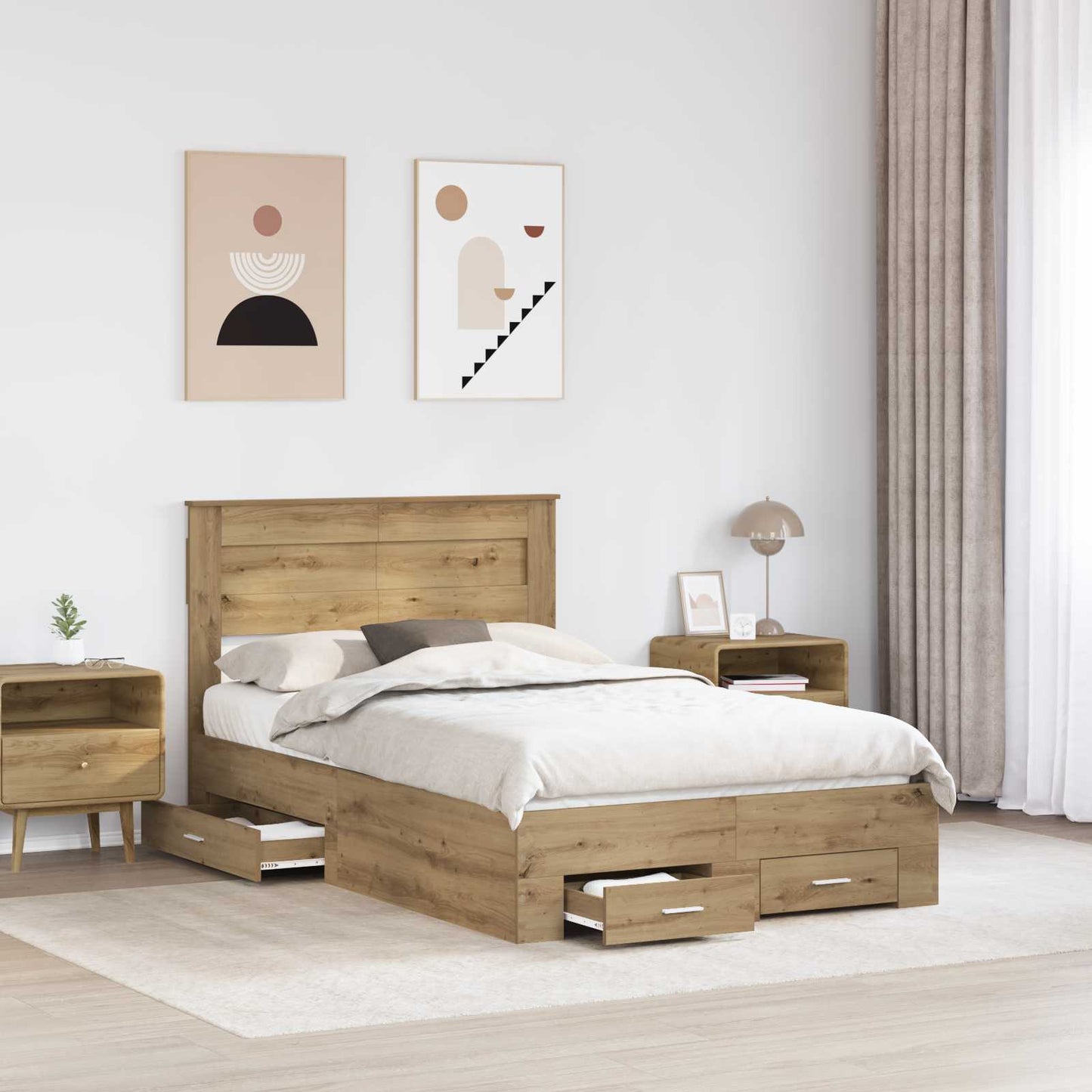Sengestamme med skuff Artisan Eik 120 x 190 cm Konstruert tre