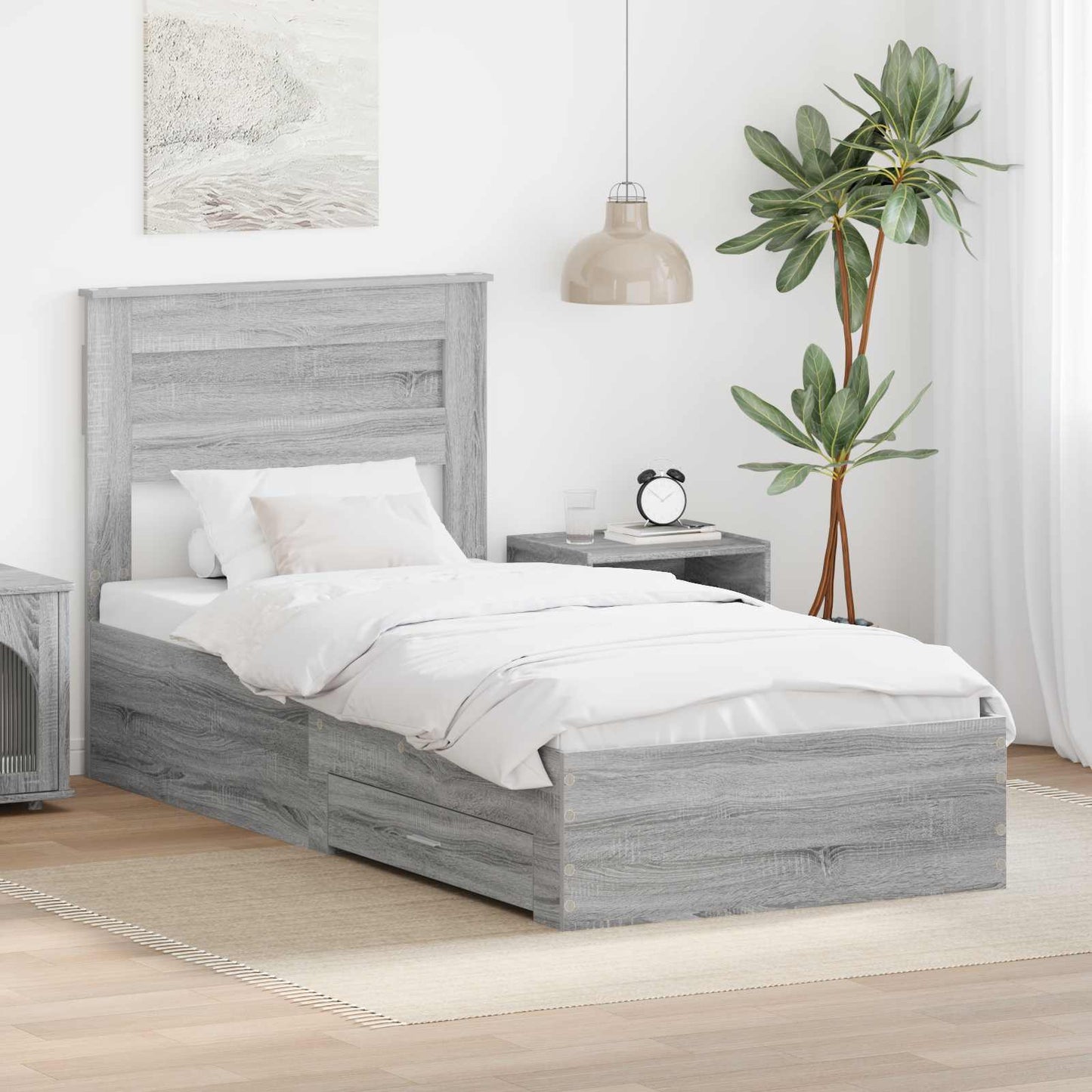 Sengestamme Grå Sonoma og Sølv 75 x 190 cm Konstruert tre