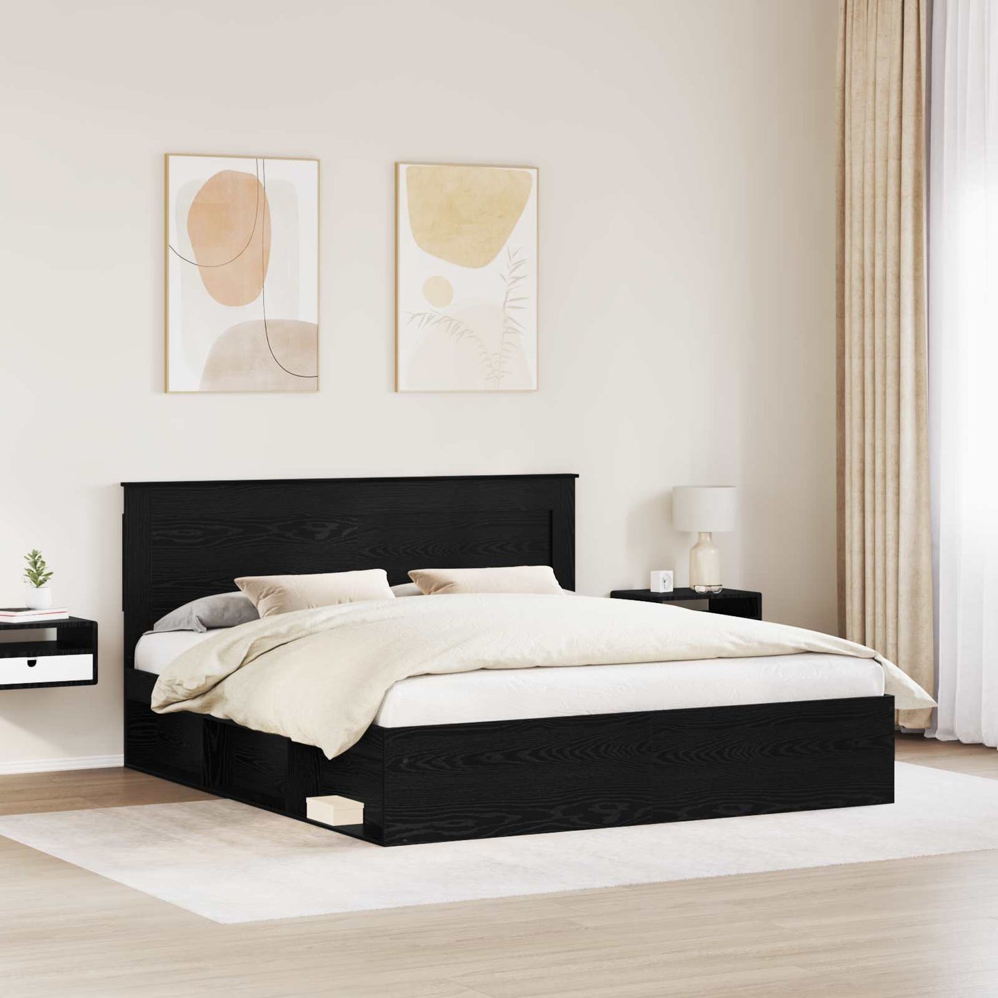 Sengestamme med hodegjerde Svart 200 x 200 cm Massiv furu