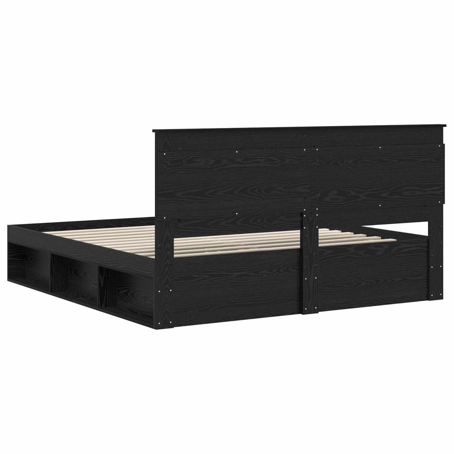 Sengestamme med hodegjerde Svart 200 x 200 cm Massiv furu