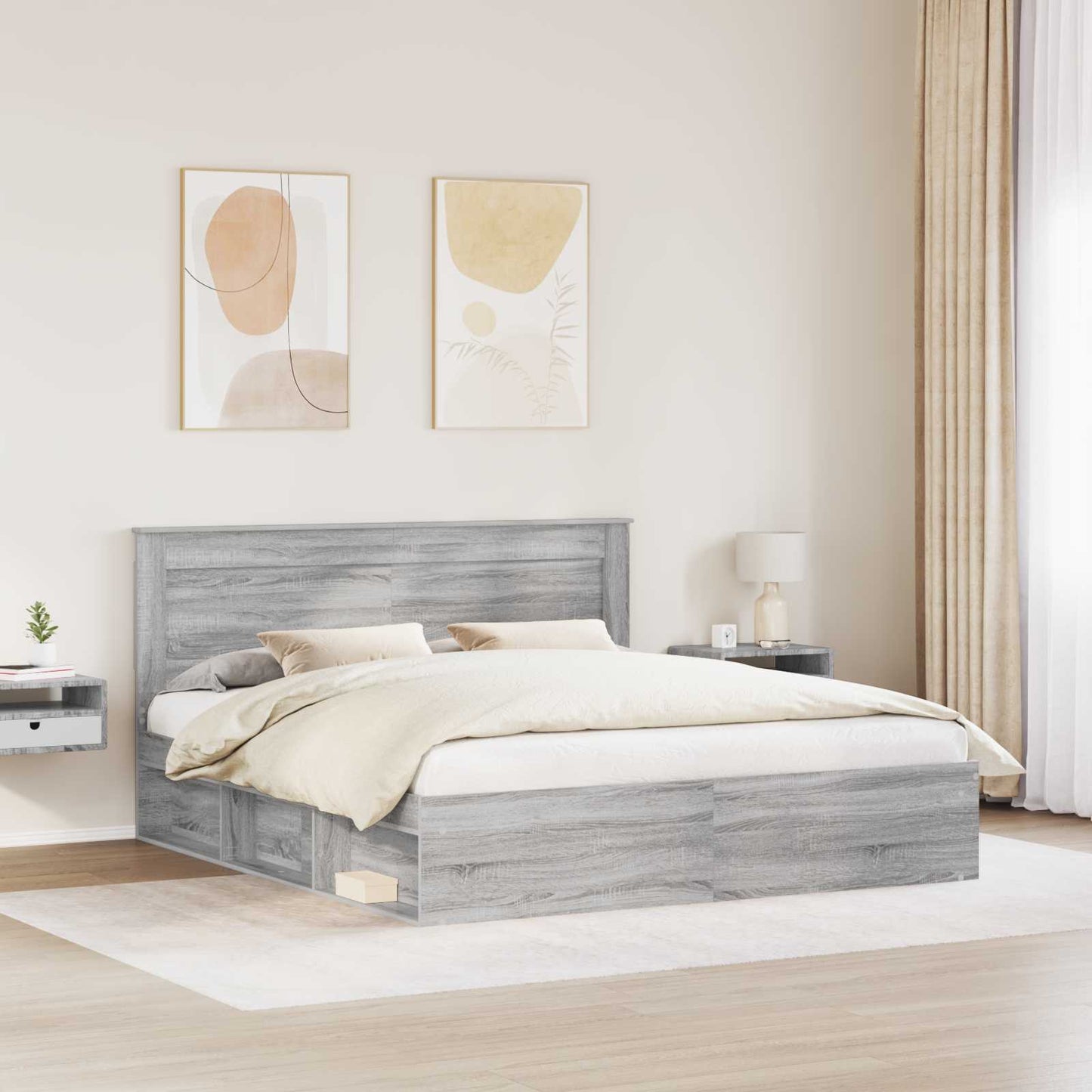Sengestamme med hodegjerde Grå Sonoma 200 x 200 cm Massiv furu