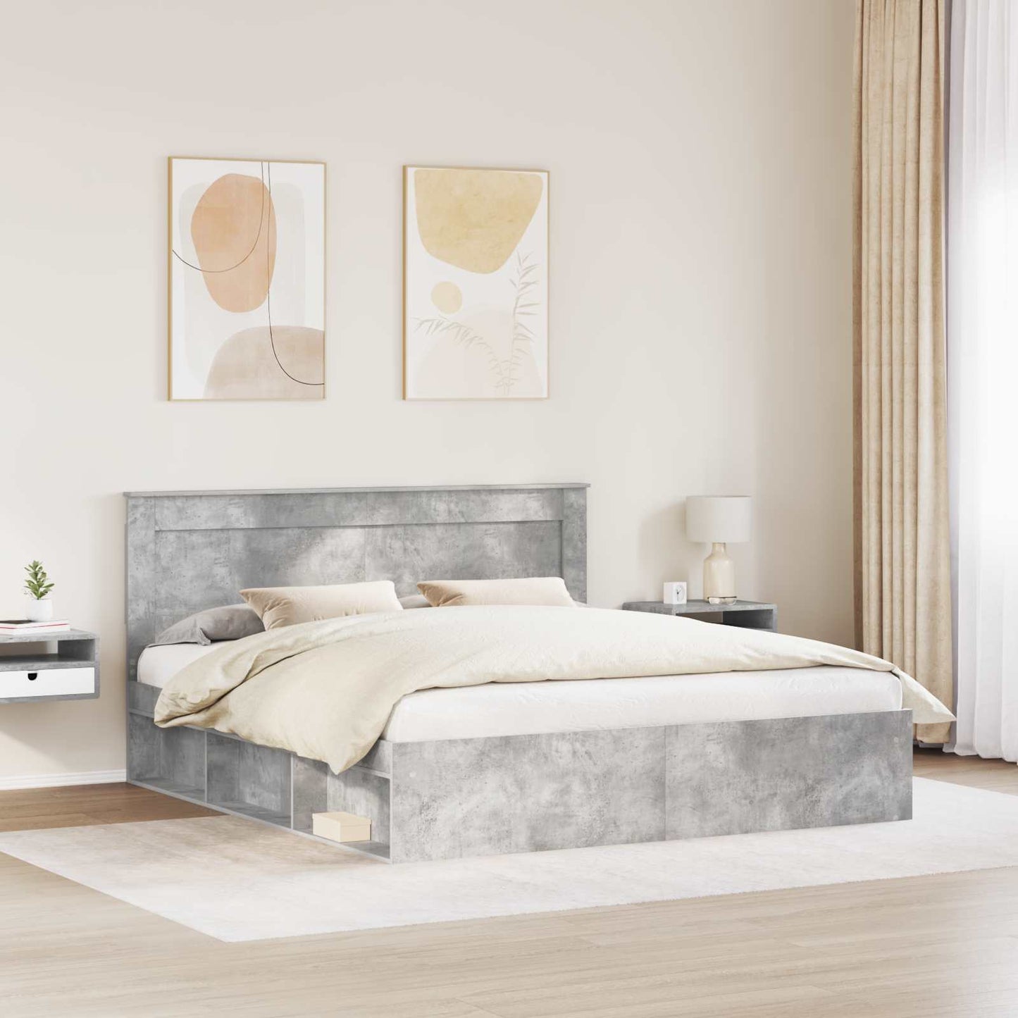 Sengestamme med hodegjerde Betong 180 x 200 cm Massiv furu