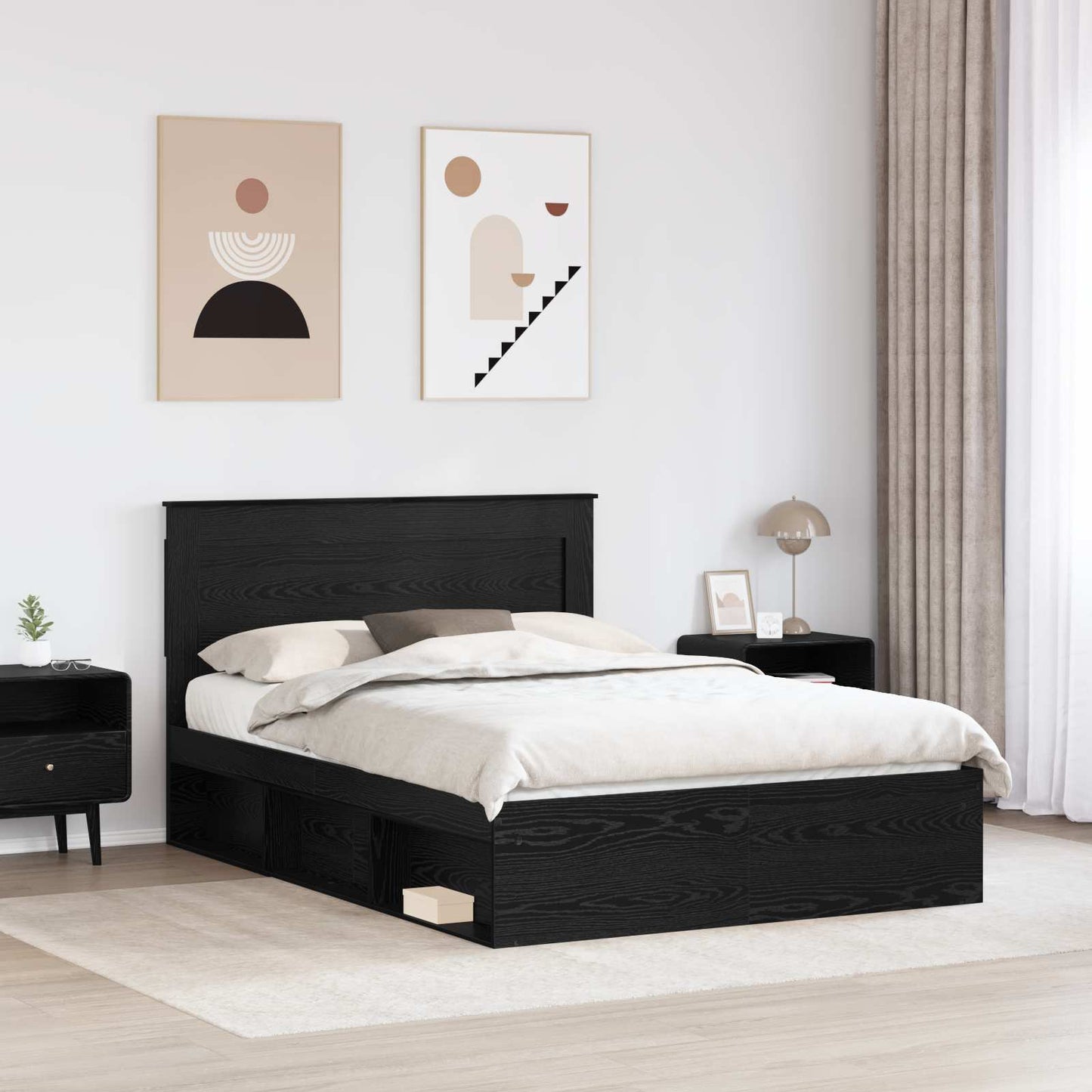 Sengestamme med hodegjerde Svart 140 x 190 cm Massiv furu