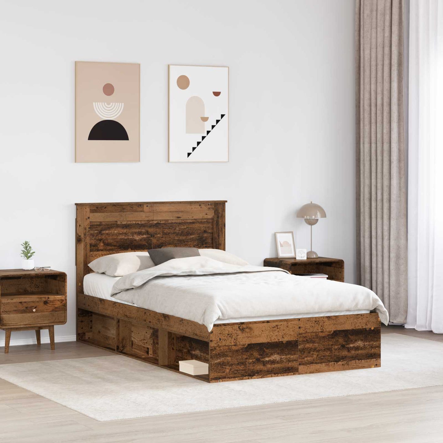 Sengestamme med hodegjerde Gammelt tre 135 x 190 cm Massiv furu