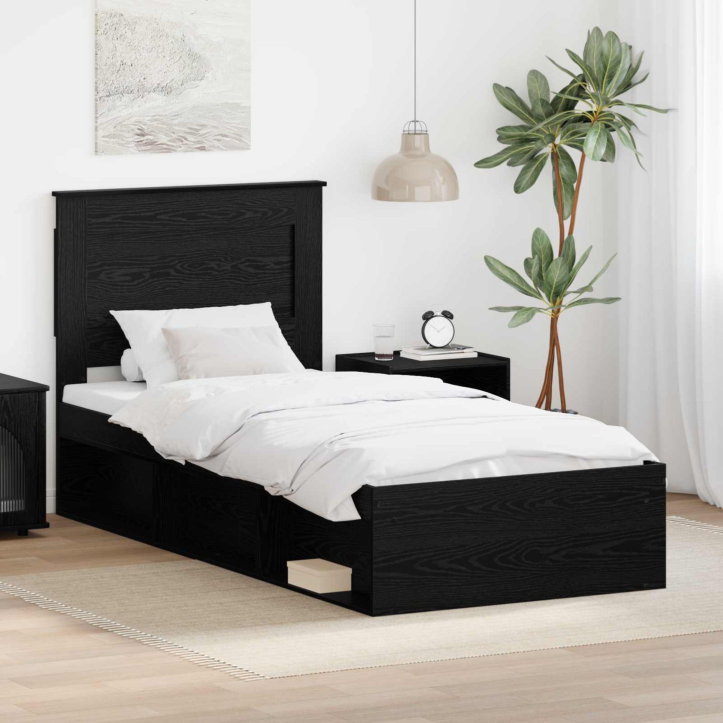 Sengestamme med skuff Ensfarget Svart 100 x 200 cm Massiv furu