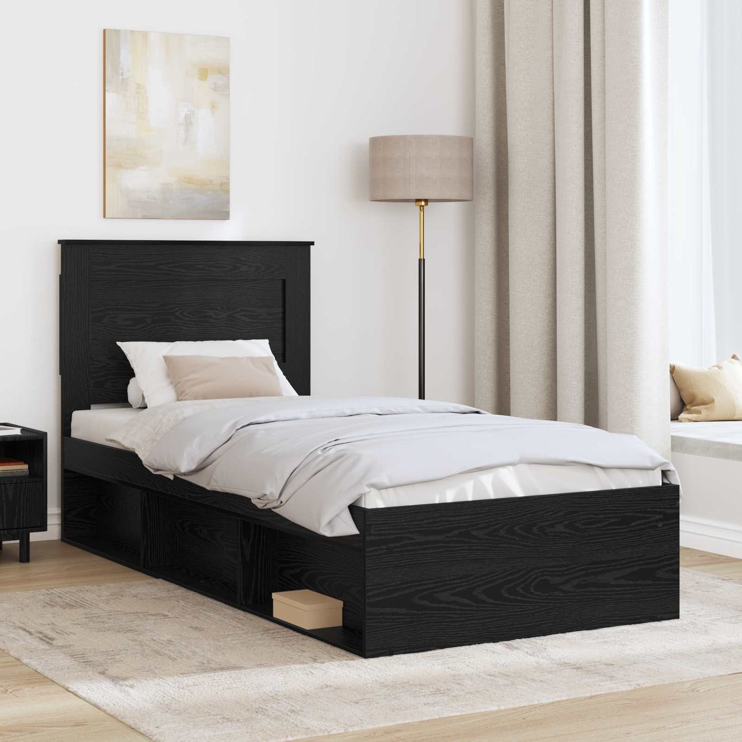 Sengestamme med skuff Ensfarget Svart 100 x 200 cm Massiv furu