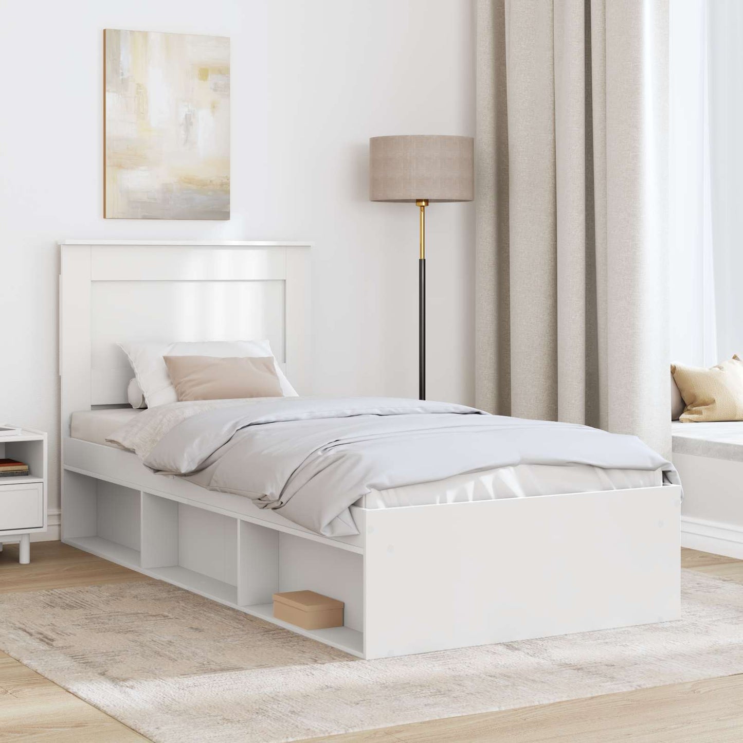 Sengestamme med hodegjerde Hvit 75 x 190 cm Massiv furu