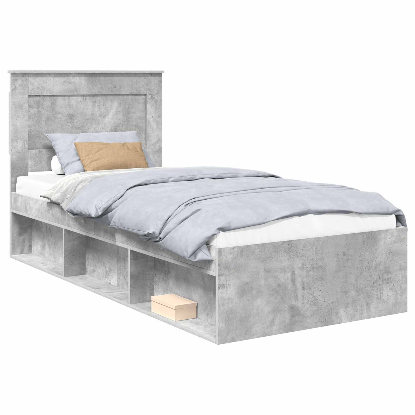 Sengestamme med hodegjerde Betonggrå 75 x 190 cm Massiv furu
