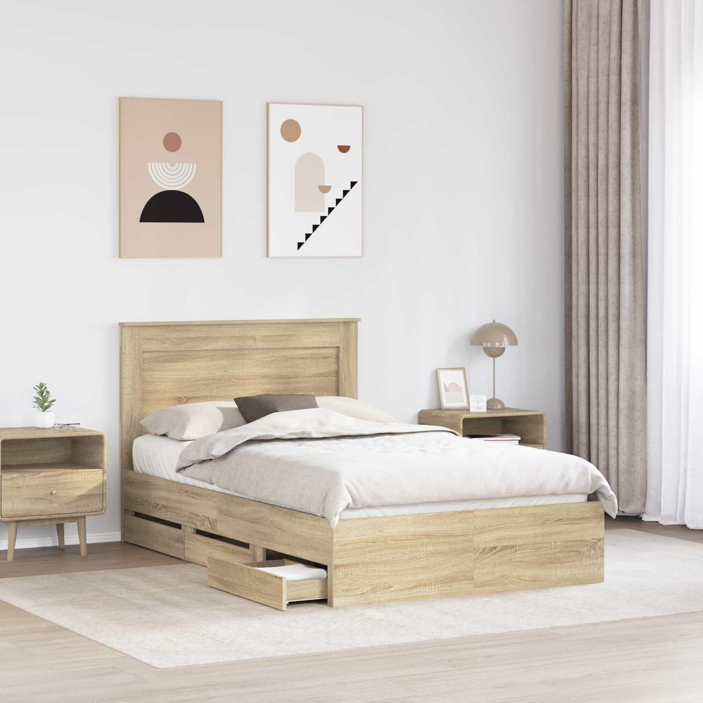 Sengestamme med skuff Sonoma eik 120 x 190 cm Ingeniørtre