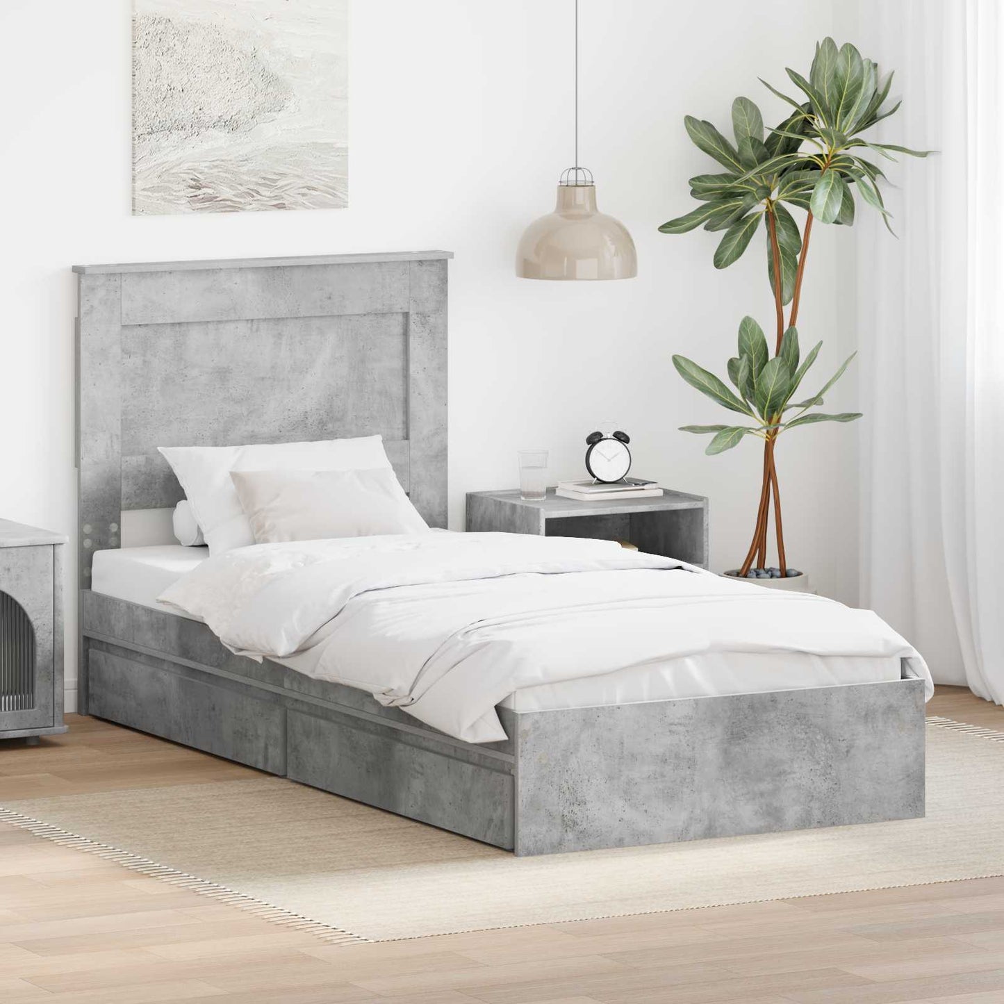 Seng med Oppbevaring Betonggrå 90 x 190 cm Konstruert tre