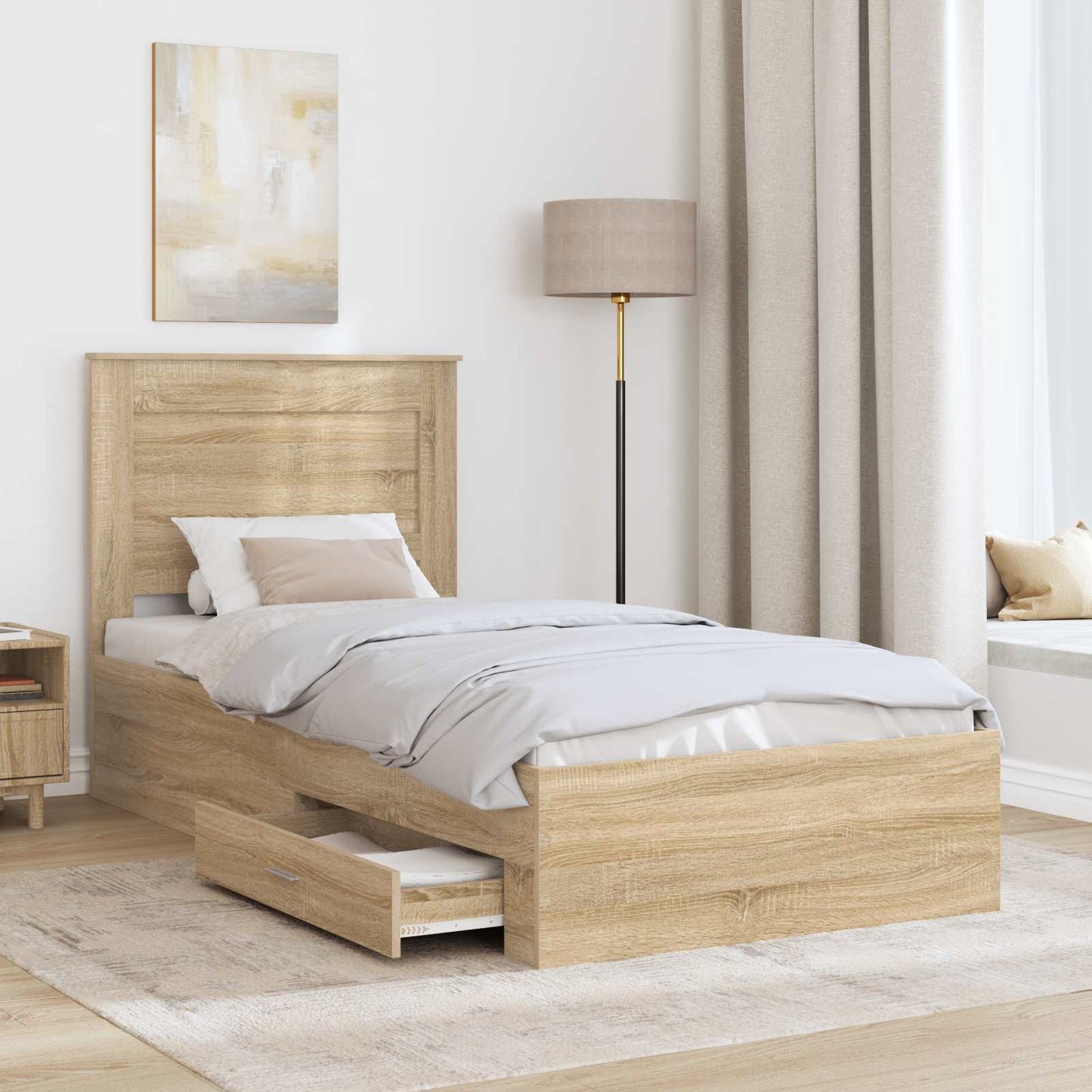 Sengestamme med skuff Sonoma eik 100 x 200 cm Konstruert tre