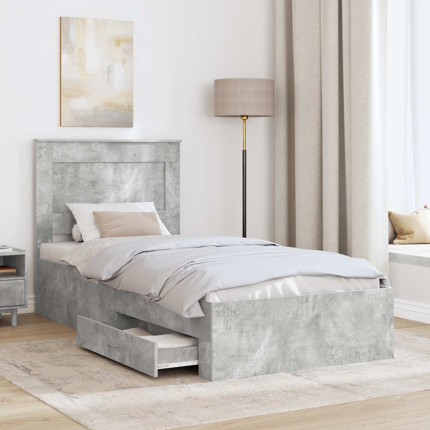Sengestamme Betonggrå og Sølv 75 x 190 cm Konstruert tre