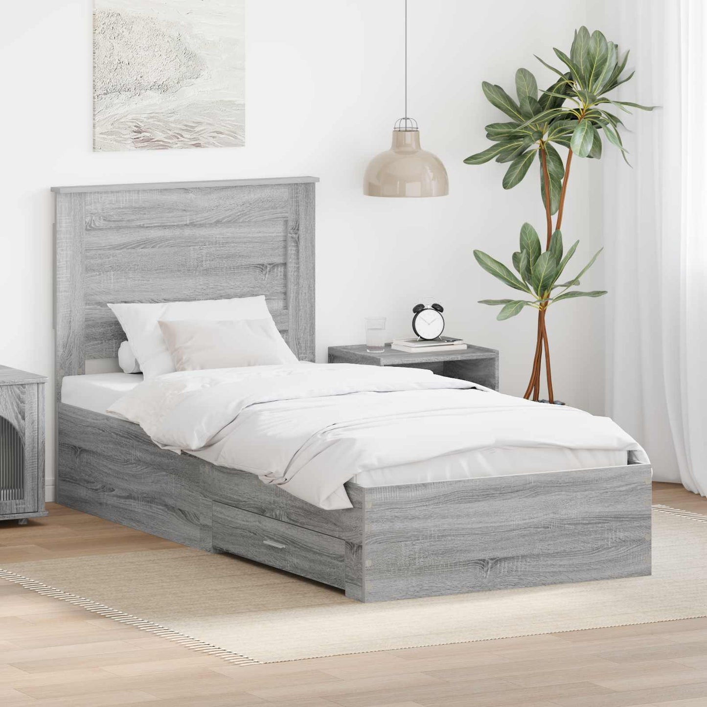 Sengestamme Grå Sonoma og Sølv 75 x 190 cm Konstruert tre