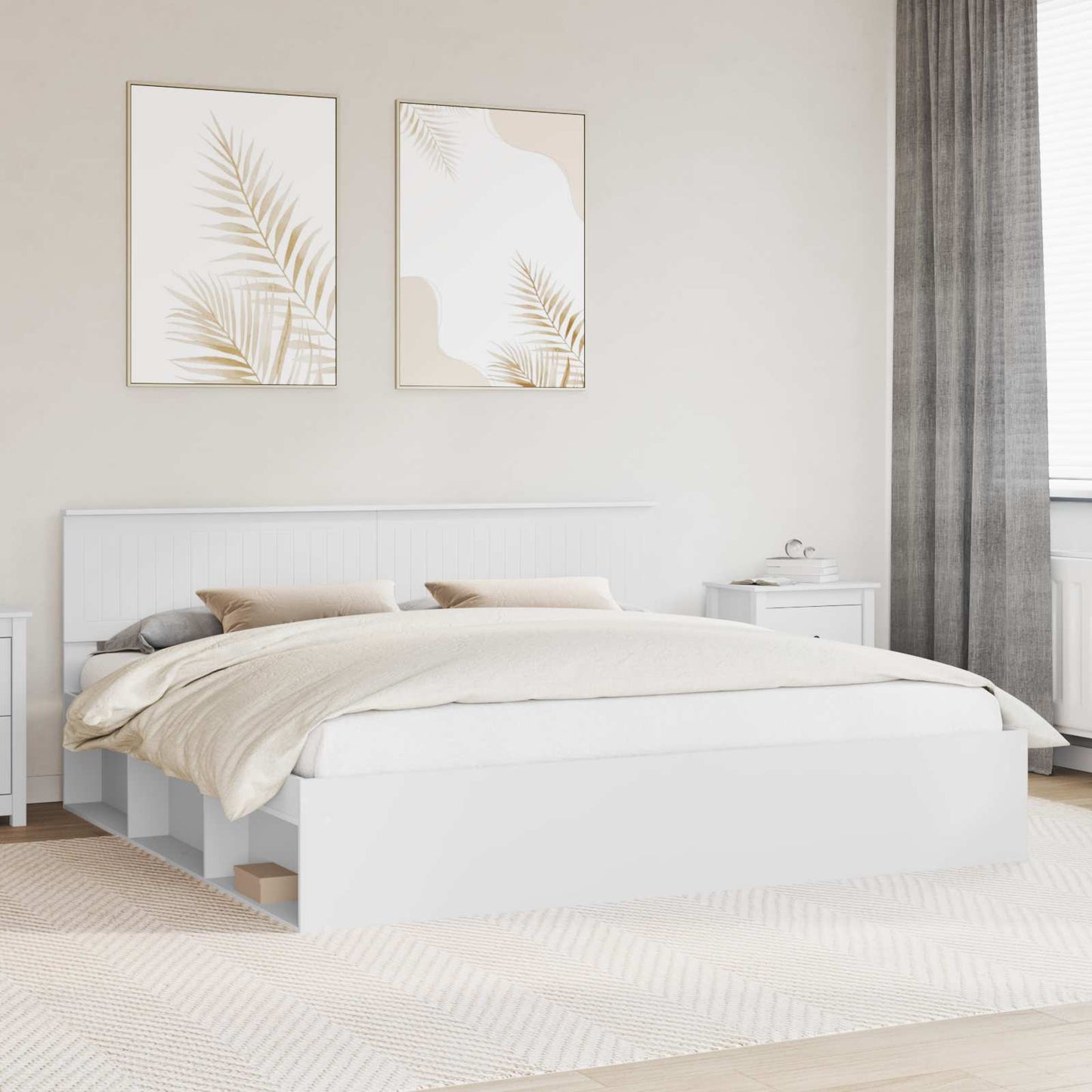 Sengestamme med hodegjerde Hvit 200 x 200 cm Massiv furu