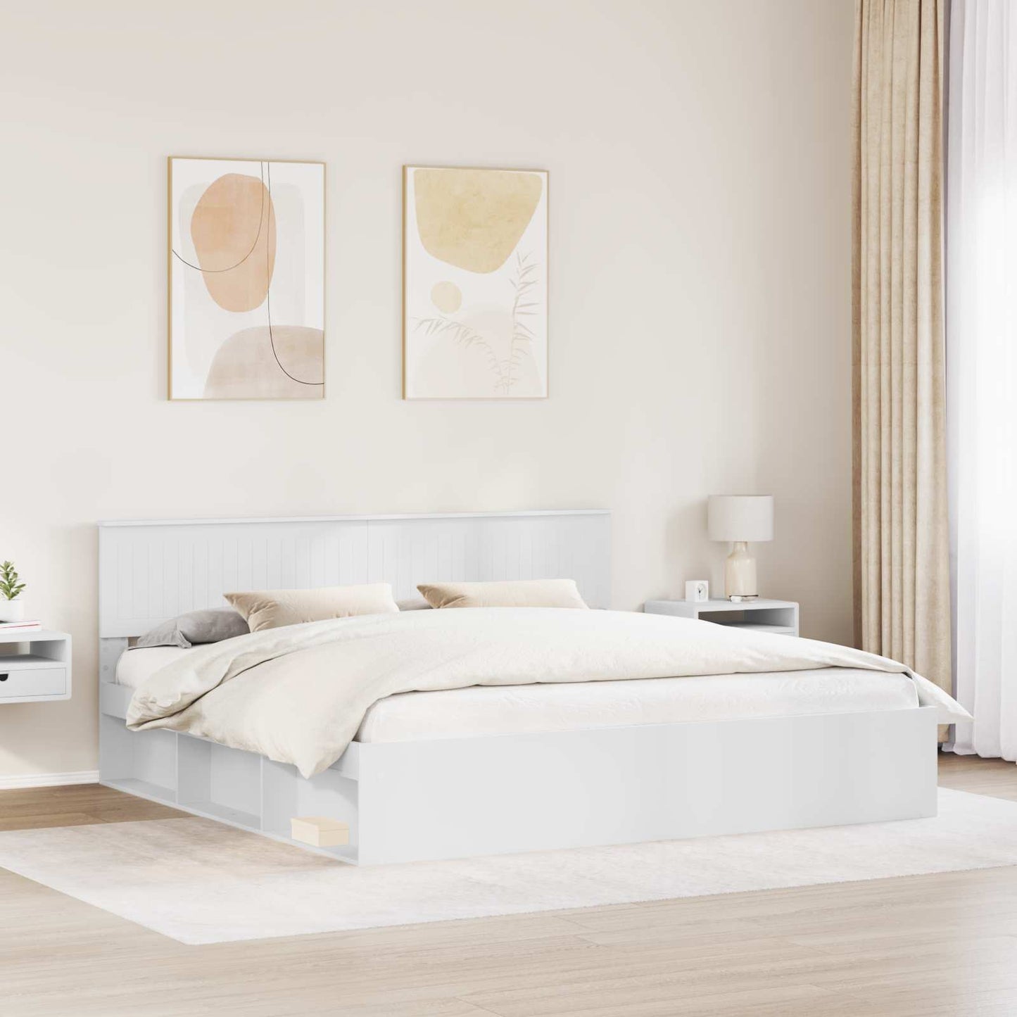 Sengestamme med hodegjerde Hvit 200 x 200 cm Massiv furu
