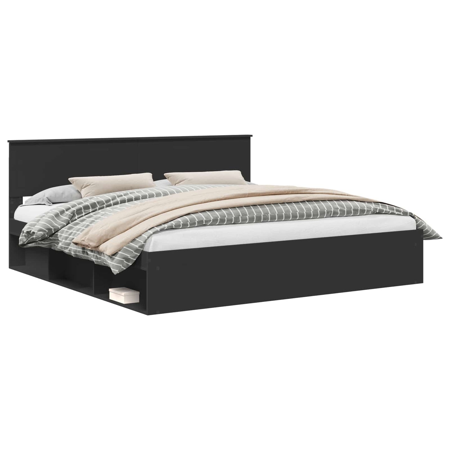 Sengestamme med hodegjerde Svart 200 x 200 cm Massiv furu