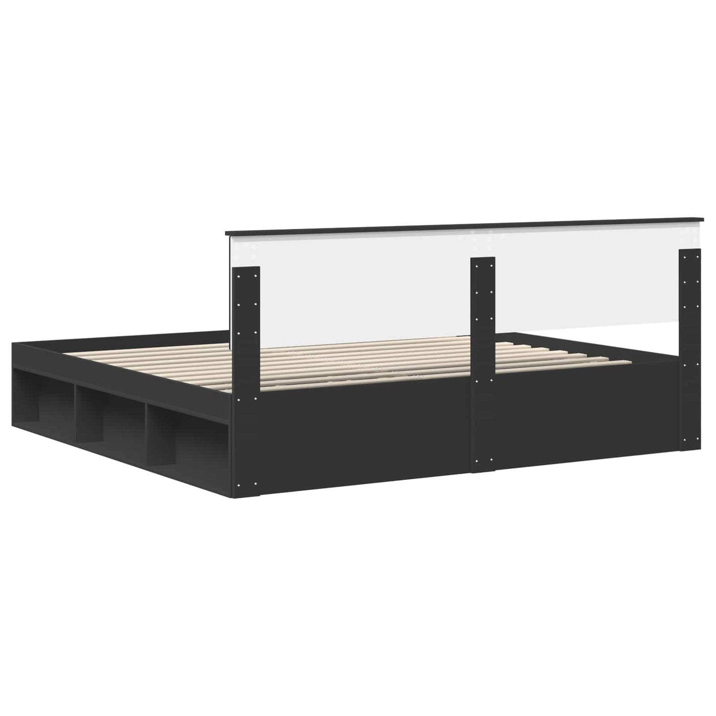 Sengestamme med hodegjerde Svart 200 x 200 cm Massiv furu