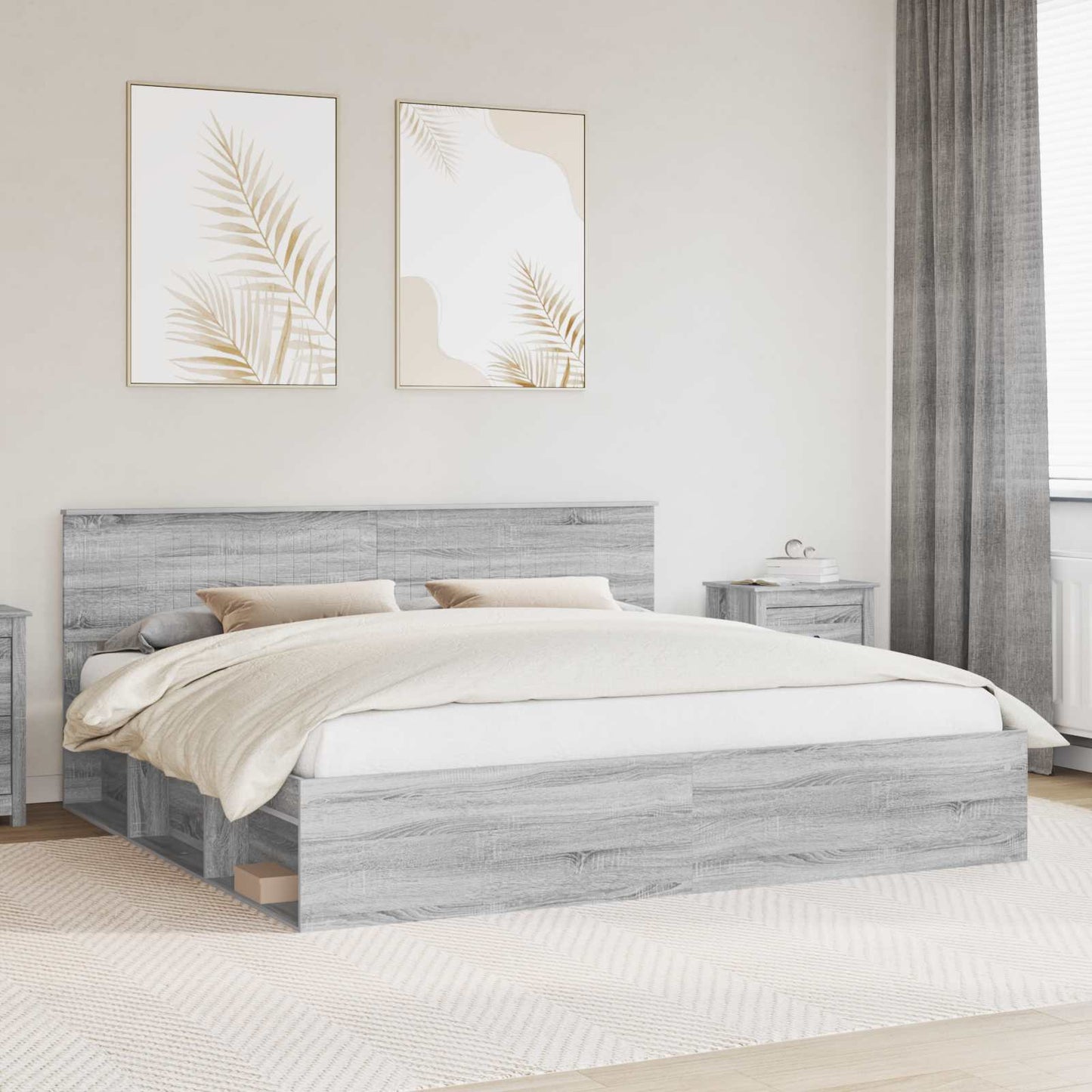 Sengestamme med hodegjerde Grå Sonoma 200 x 200 cm Massiv furu