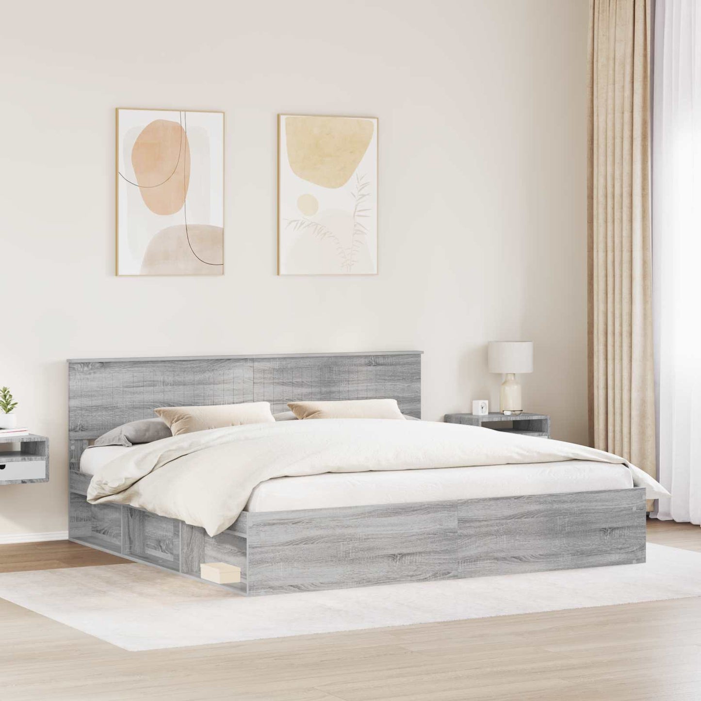 Sengestamme med hodegjerde Grå Sonoma 200 x 200 cm Massiv furu