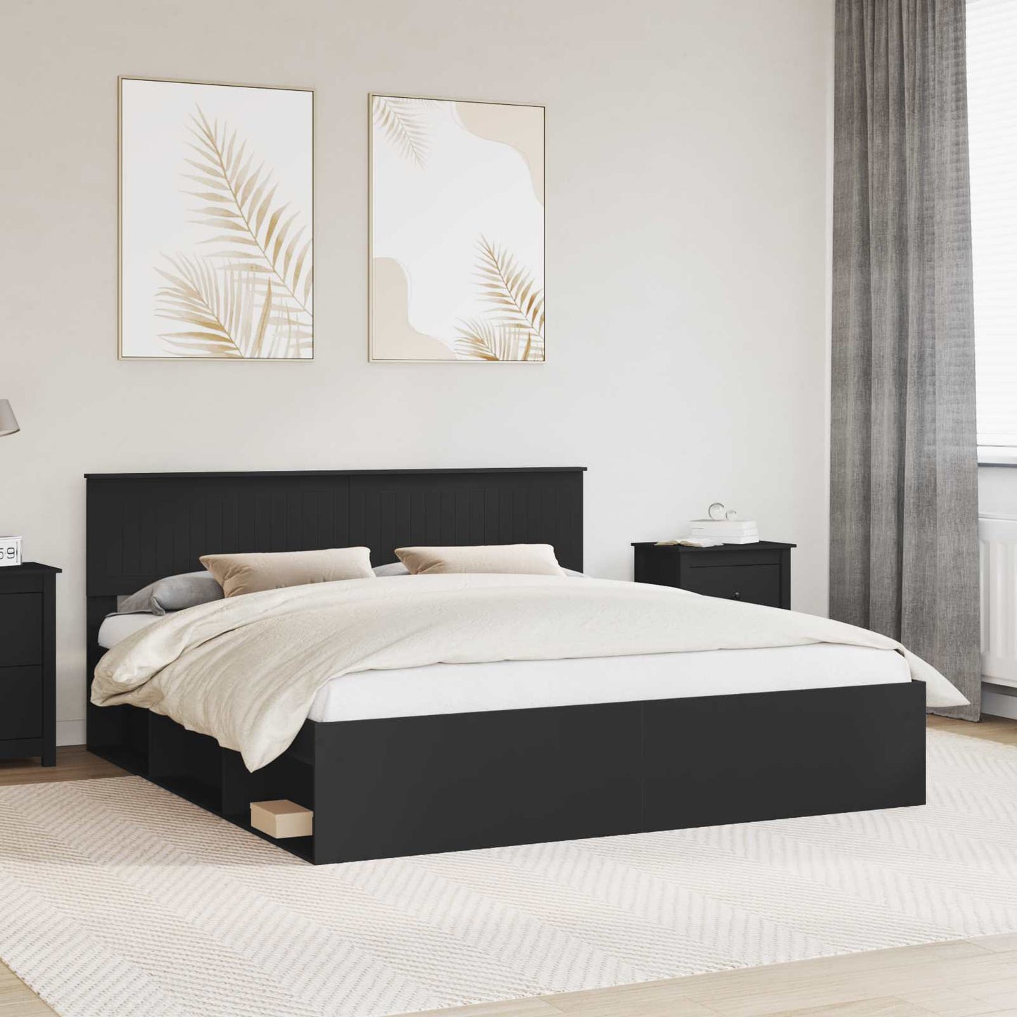 Sengestamme med hodegjerde Svart 180 x 200 cm Massiv furu