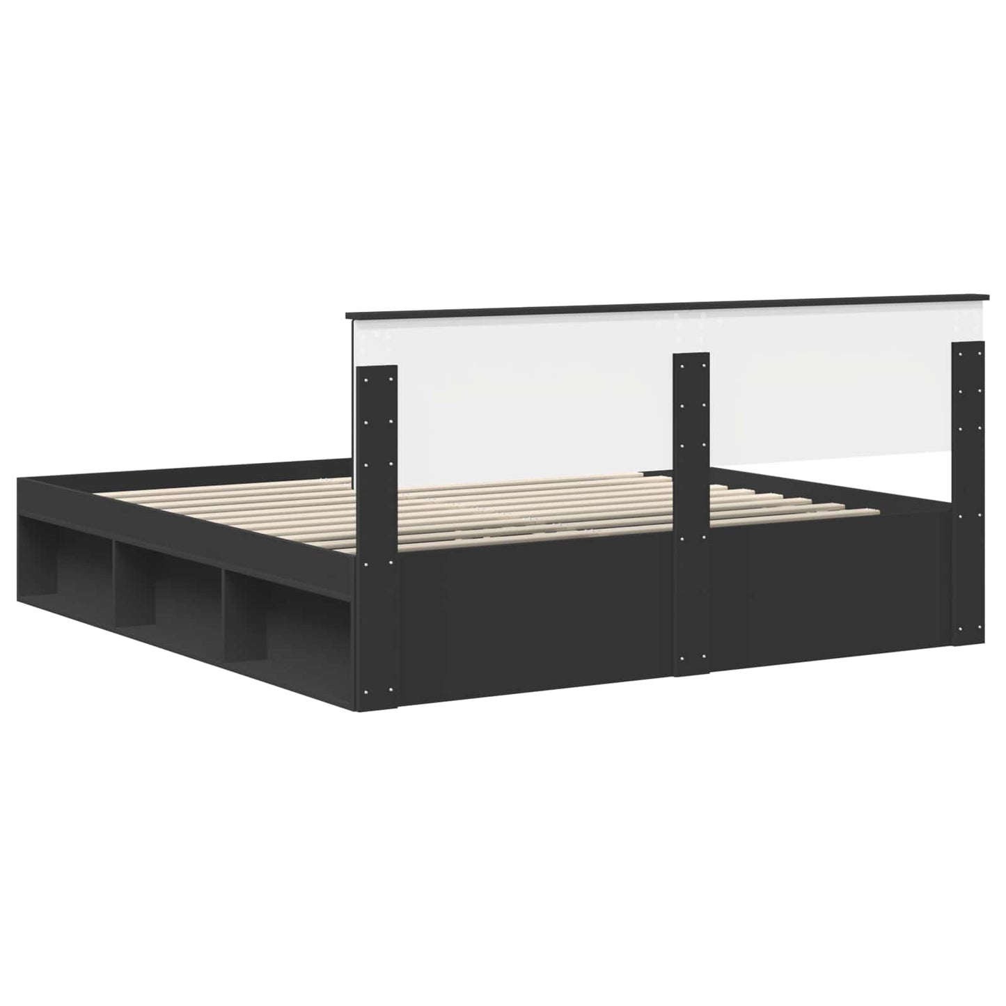 Sengestamme med hodegjerde Svart 180 x 200 cm Massiv furu