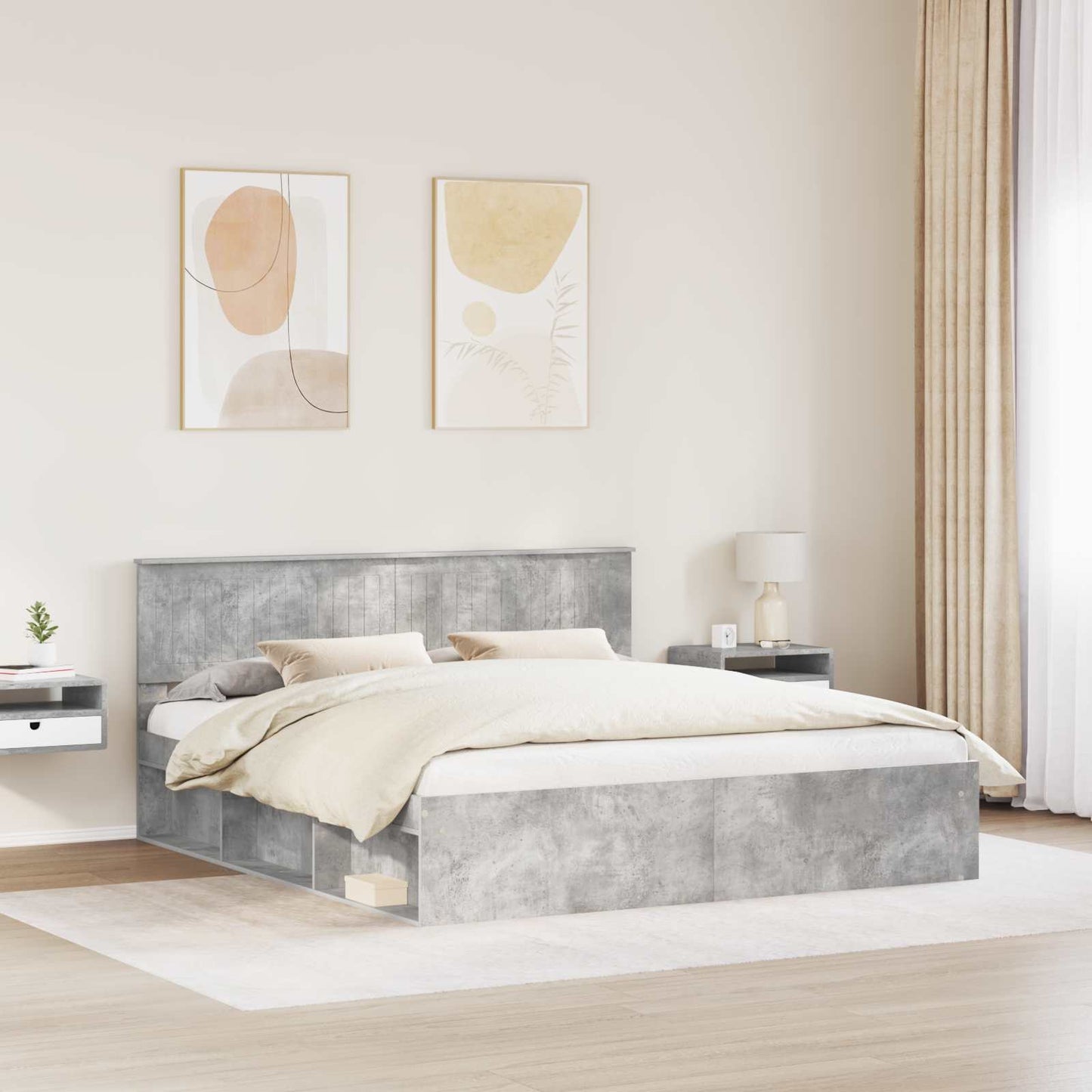 Sengestamme med hodegjerde Betong 180 x 200 cm Massiv furu