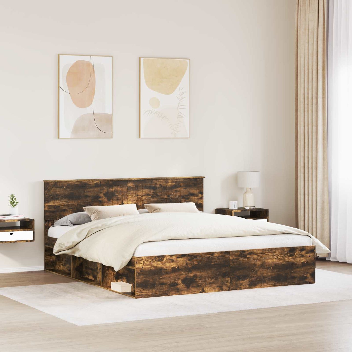 Sengestamme med hodegjerde Røkt eik 180 x 200 cm Massiv furu