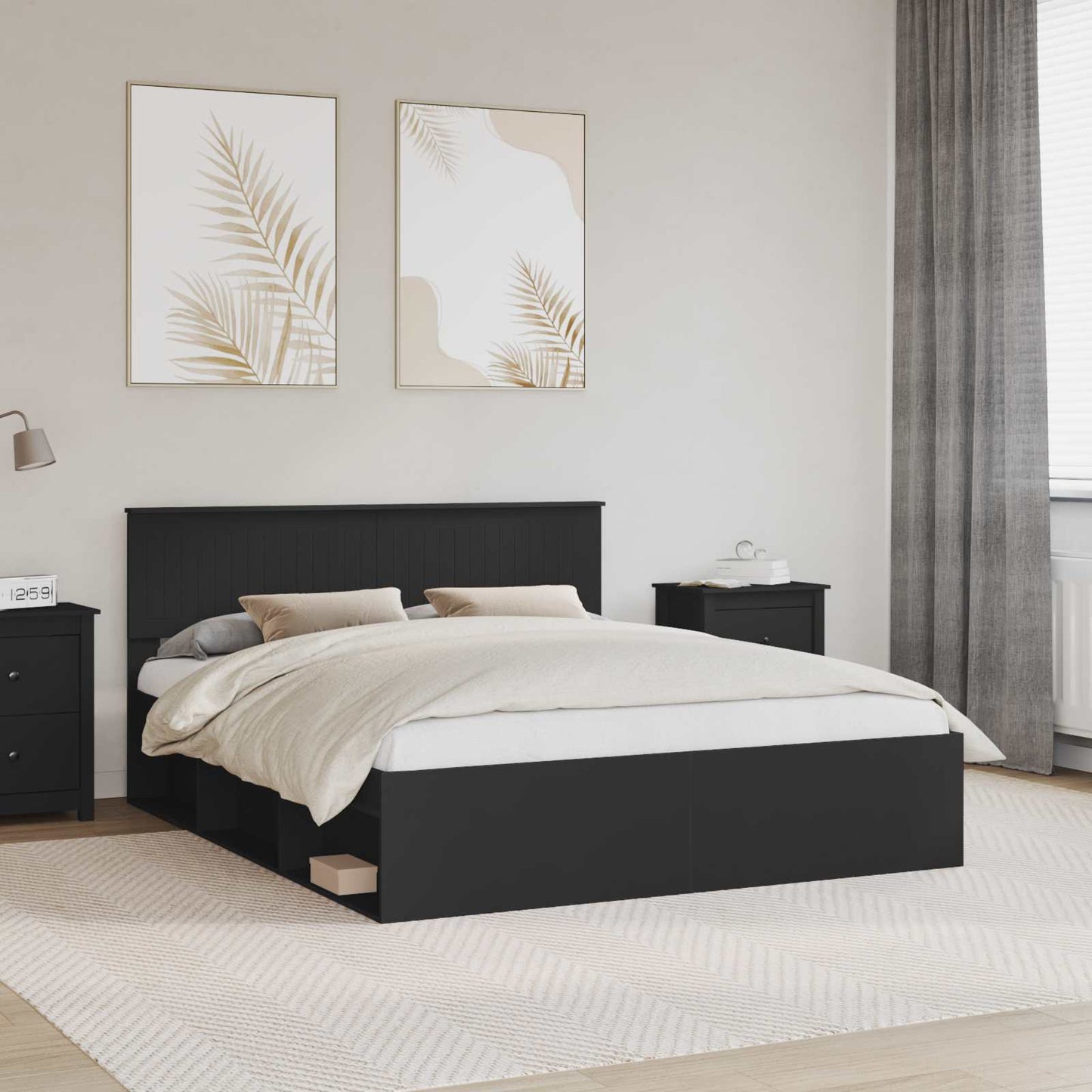 Sengestamme med hodegjerde Svart 160 x 200 cm Massiv furu