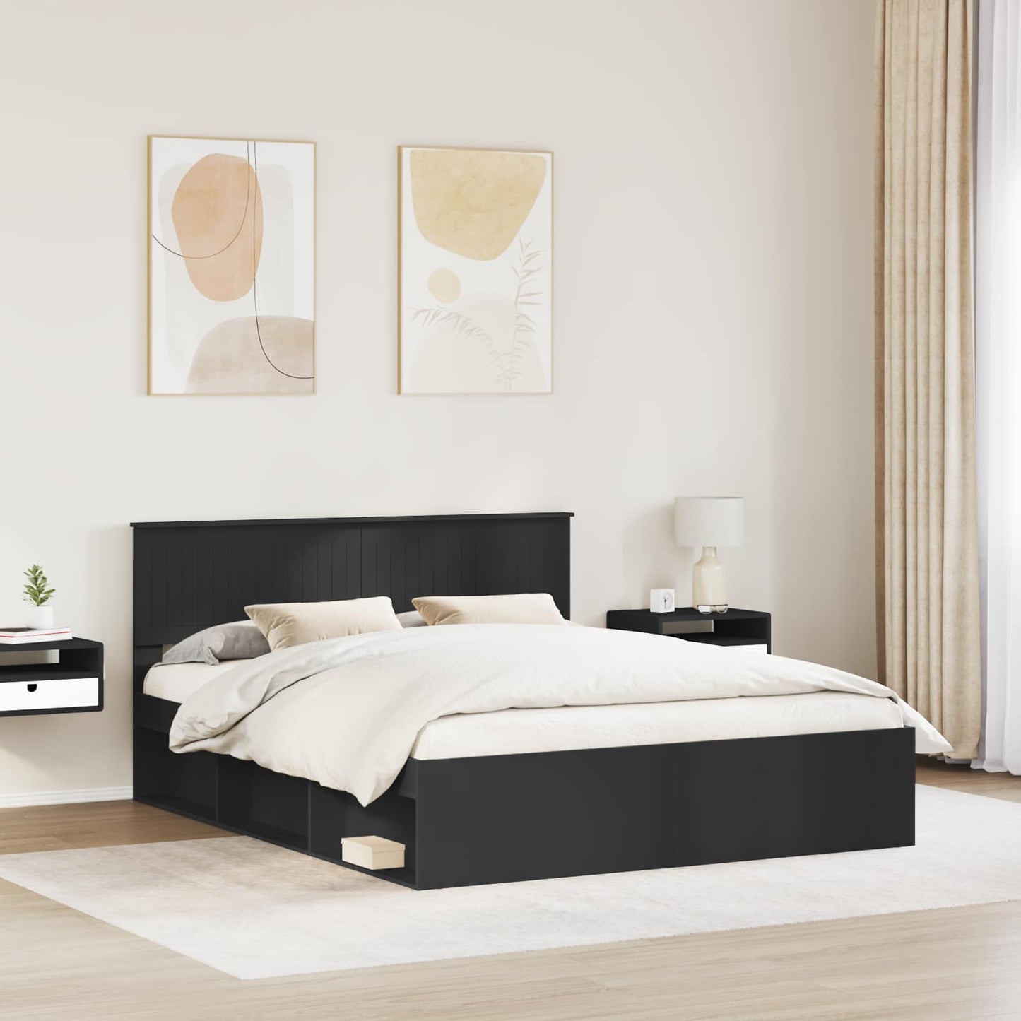 Sengestamme med hodegjerde Svart 160 x 200 cm Massiv furu