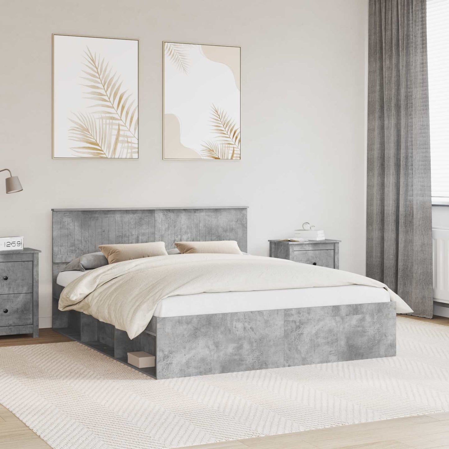 Sengestamme med hodegjerde Betong 160 x 200 cm Massiv furu
