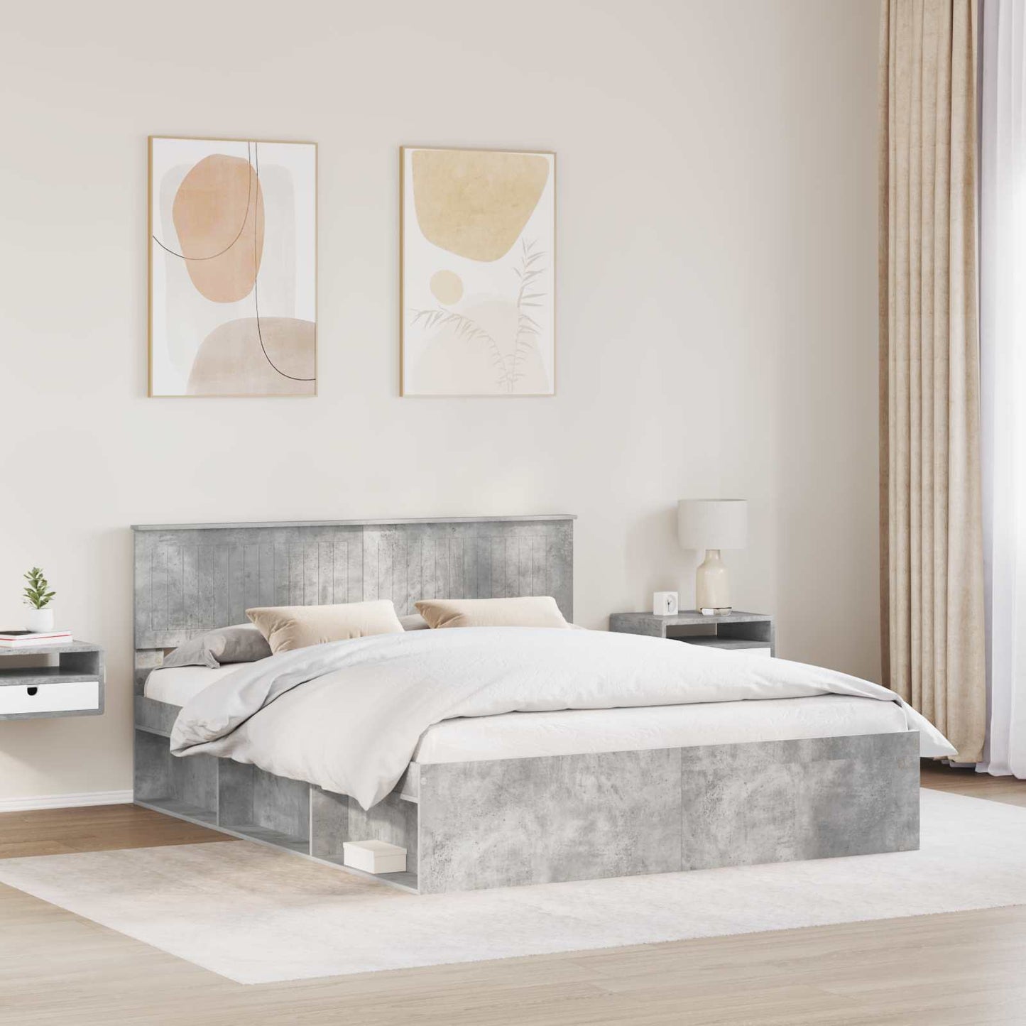 Sengestamme med hodegjerde Betong 160 x 200 cm Massiv furu