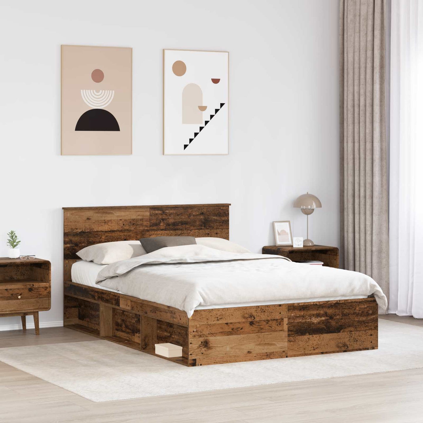 Sengestamme med hodegjerde Gammelt tre 140 x 190 cm Massiv furu