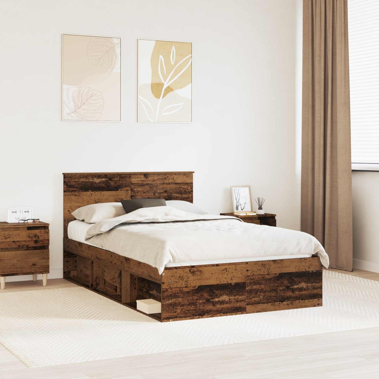 Sengestamme med hodegjerde Gammelt tre 120 x 190 cm Massiv furu