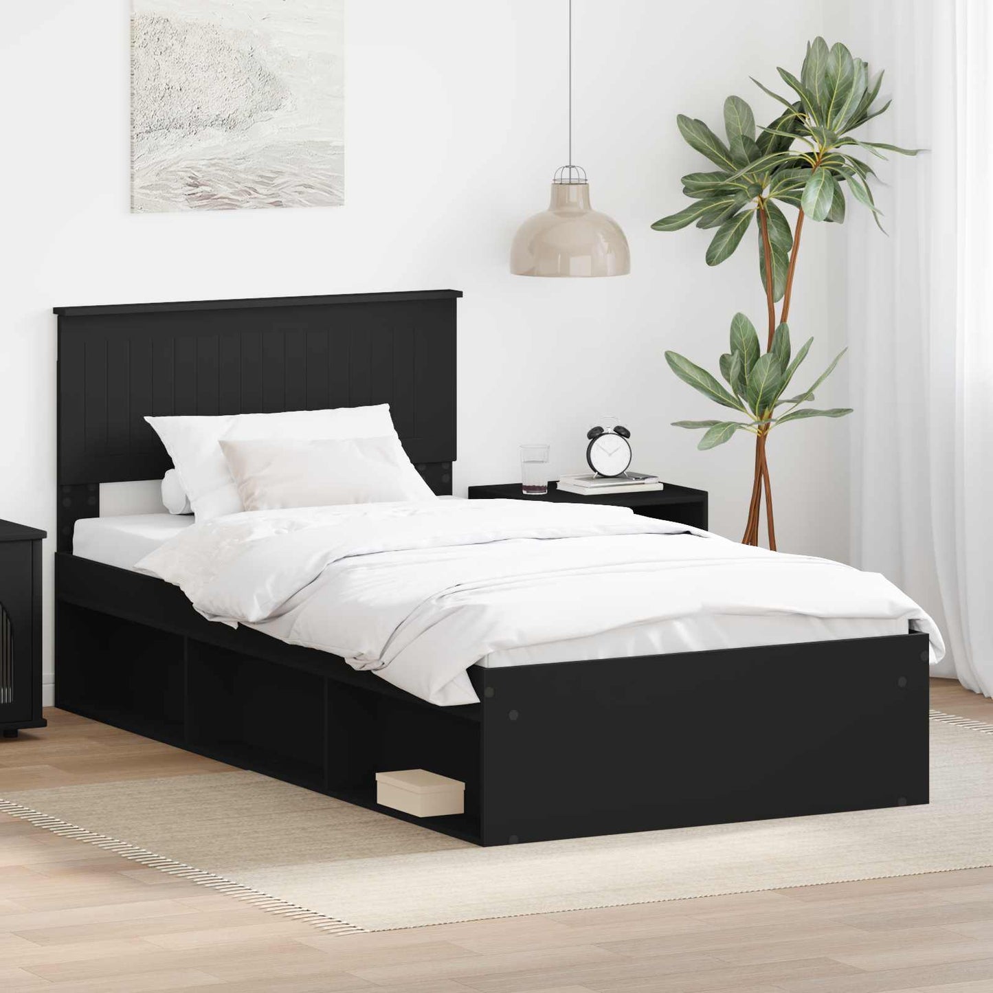Sengestamme med hodegjerde Svart 100 x 200 cm Massiv furu