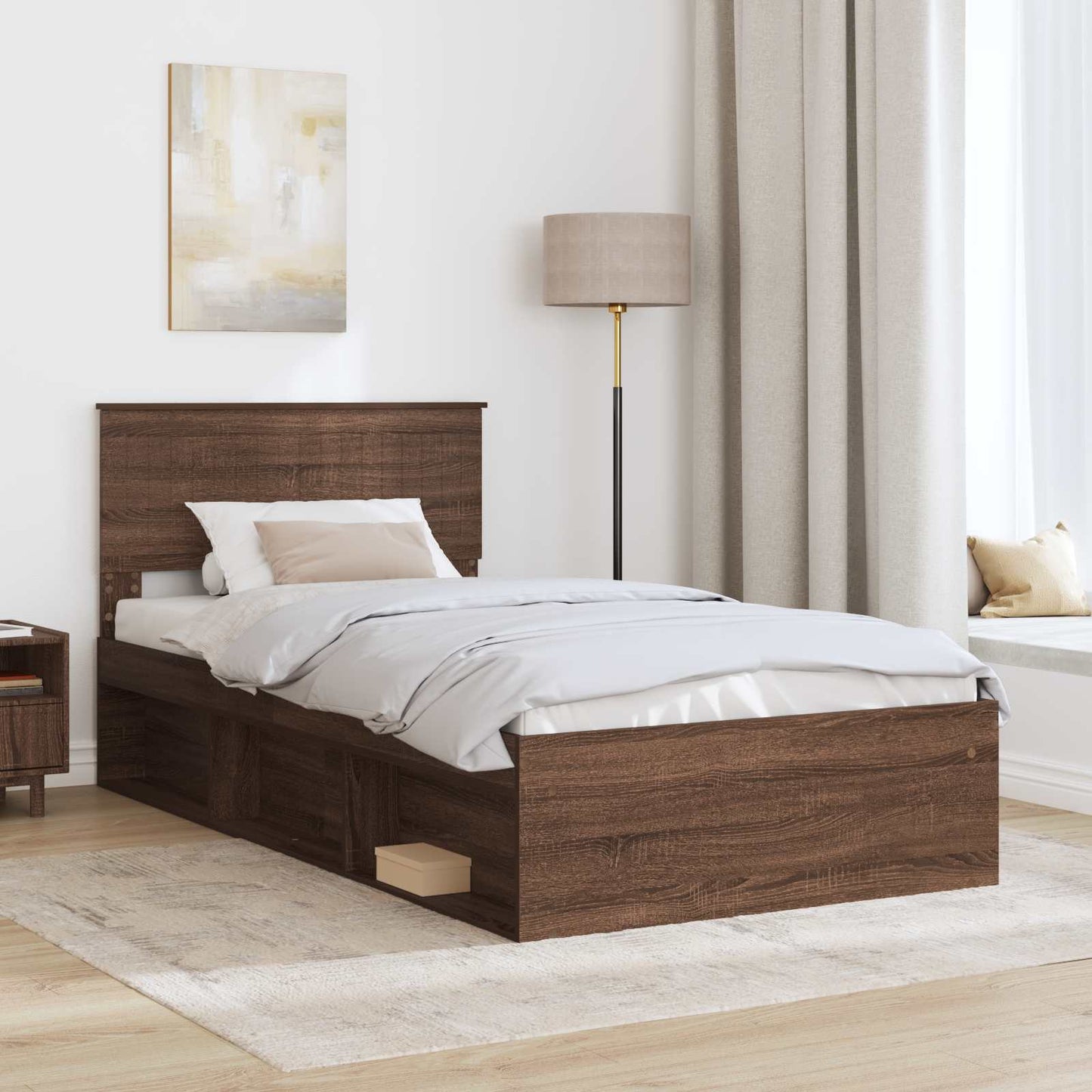Sengestamme med hodegjerde Brun Eik 100 x 200 cm Massiv furu