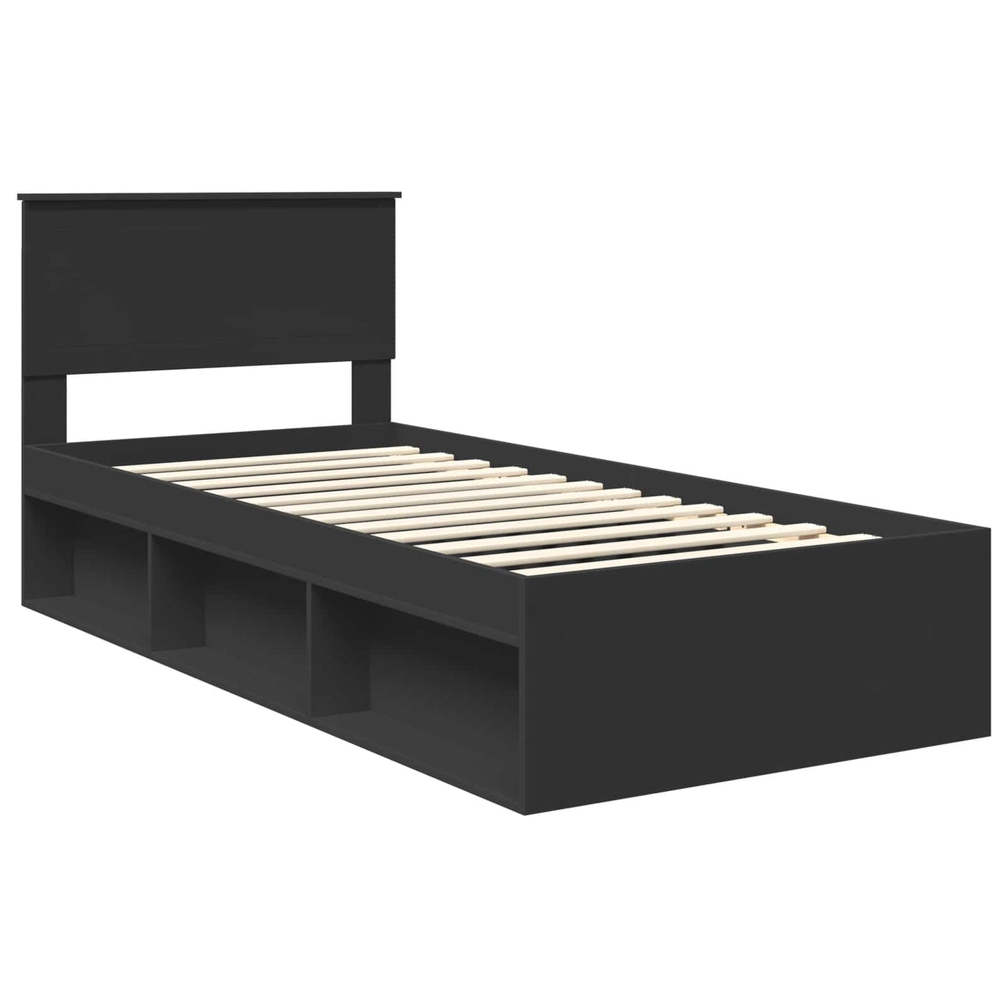 Sengestamme med hodegjerde Svart 90 x 200 cm Massiv furu