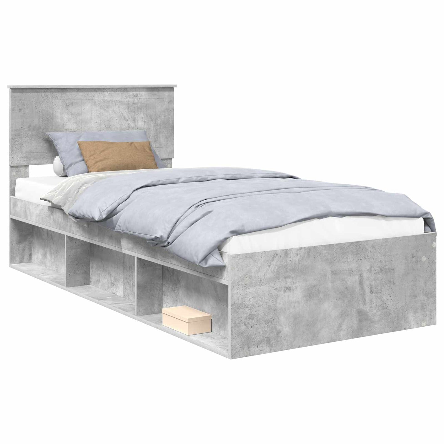 Sengestamme med hodegjerde Betong 90 x 200 cm Massiv furu
